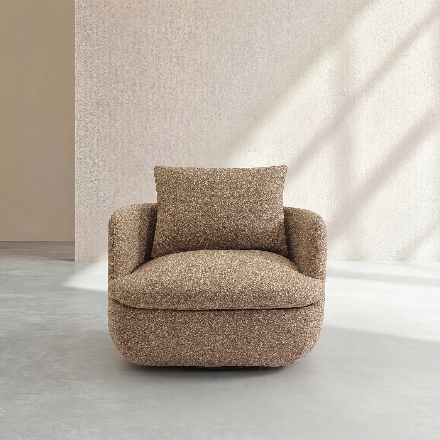 Fauteuil pivotant en tissu bouclette garni de plumes - Moka - 2