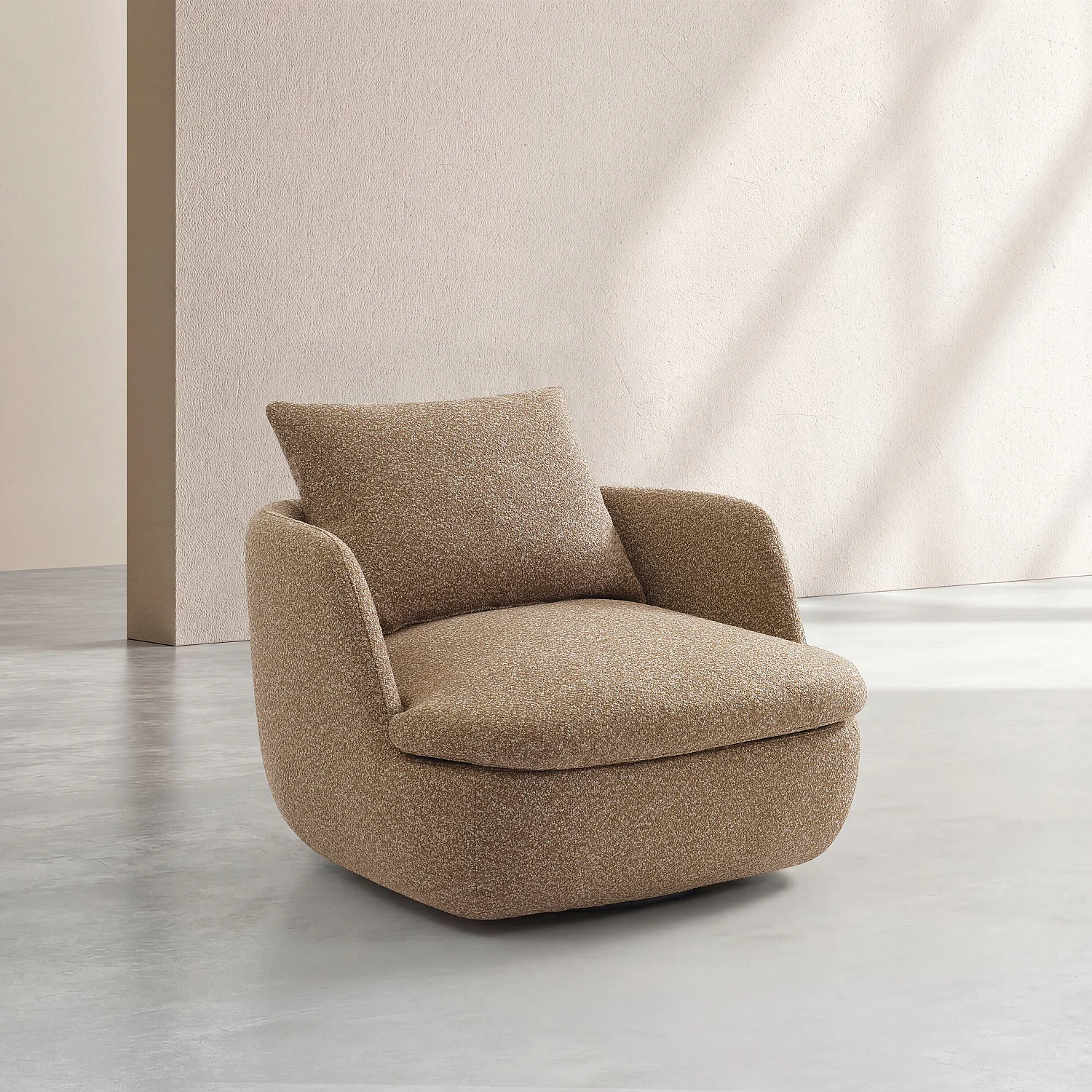Fauteuil pivotant en tissu bouclette garni de plumes - Moka - 3