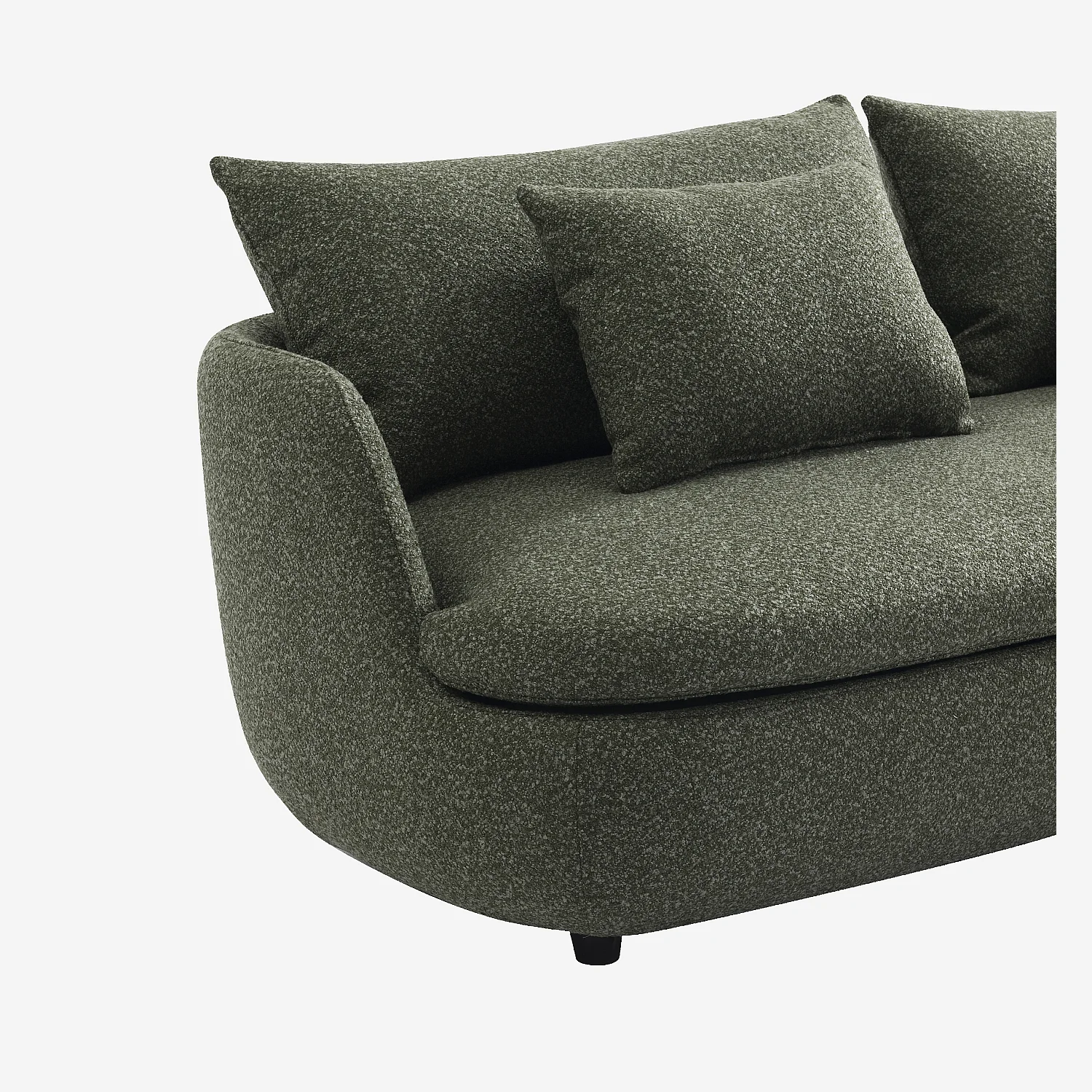 Canapé 3 places en tissu bouclette garni de plumes - Vert kaki - 3