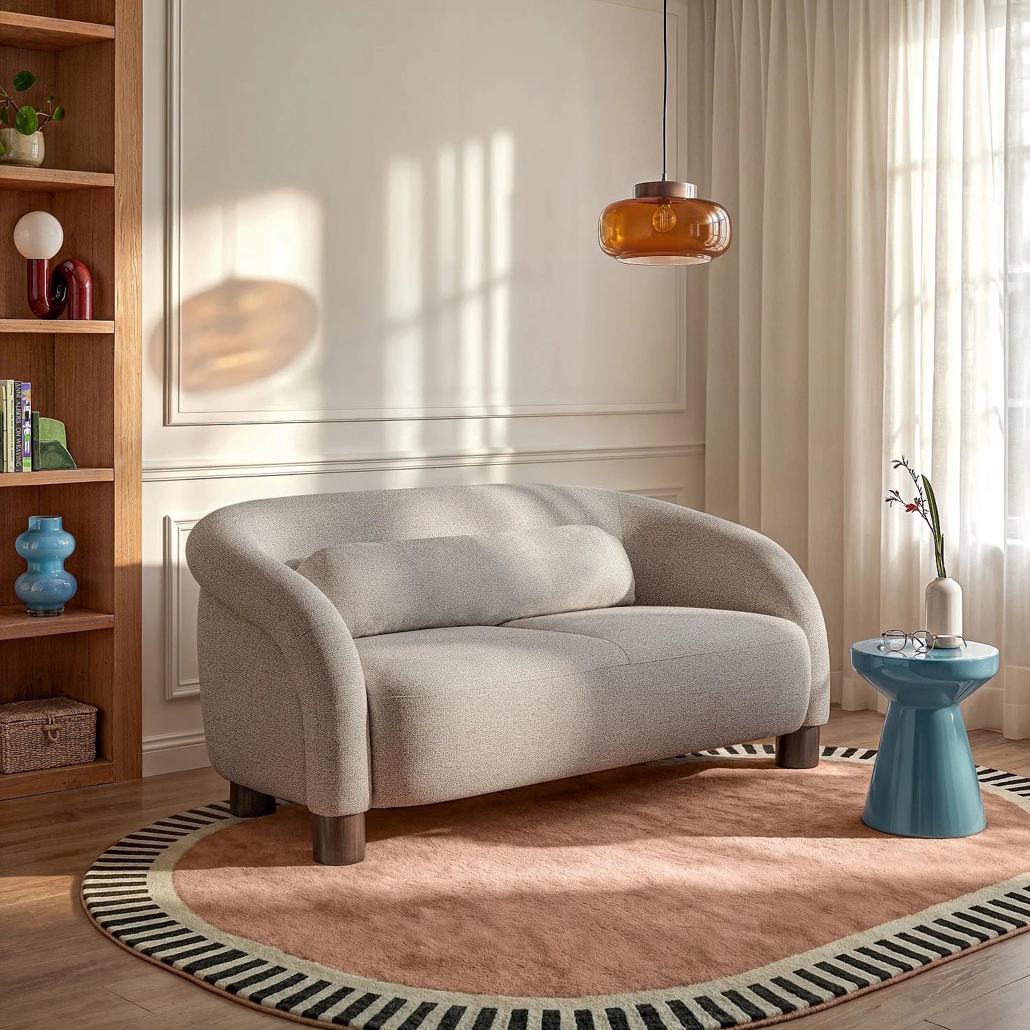 Canapé 2 places en tissu chenille et pieds en bois - Taupe mélangé - Design by Morten Georgsen - 1