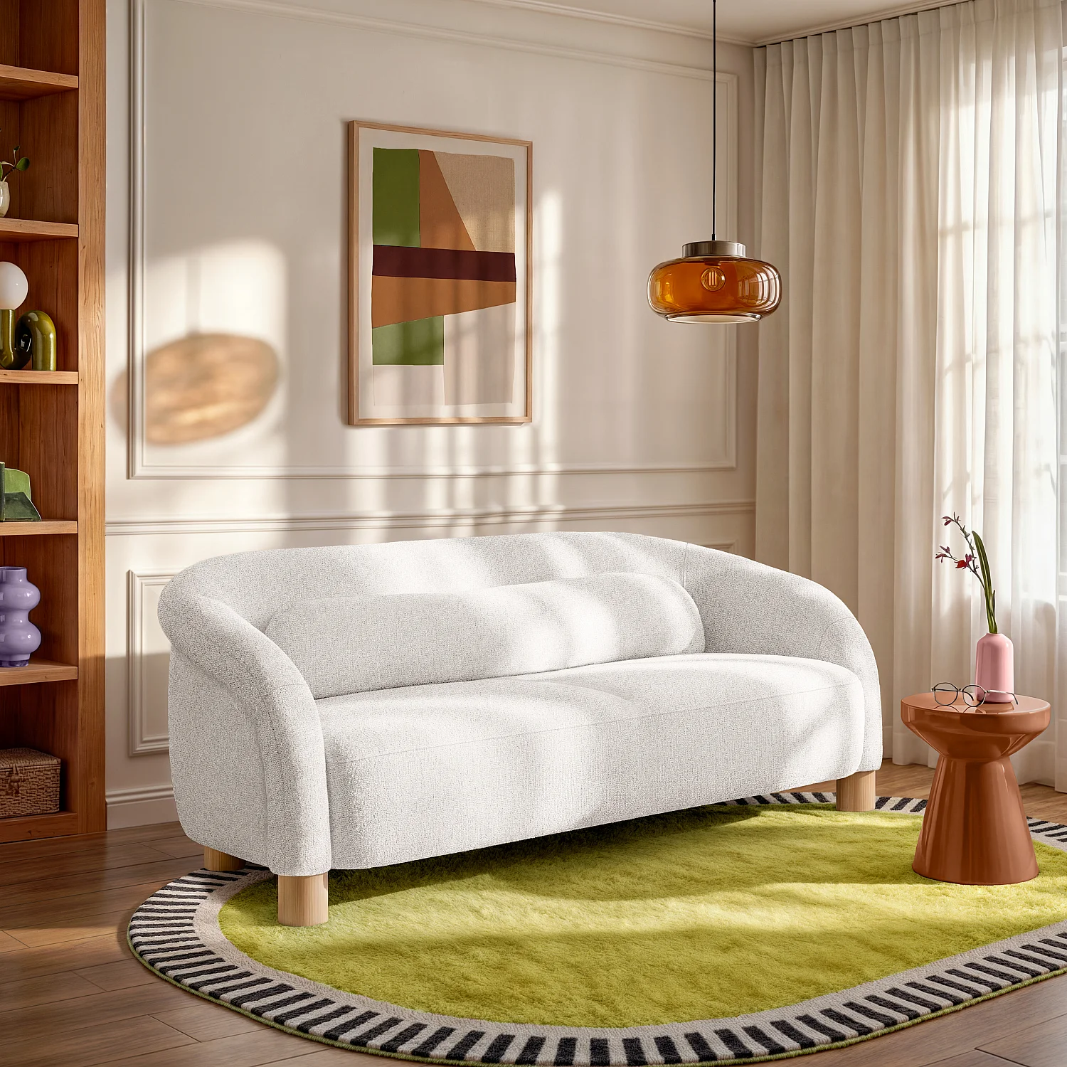 Divano 3 posti in tessuto ciniglia con piedi in legno - Beige melange - Design by Morten Georgsen - 1