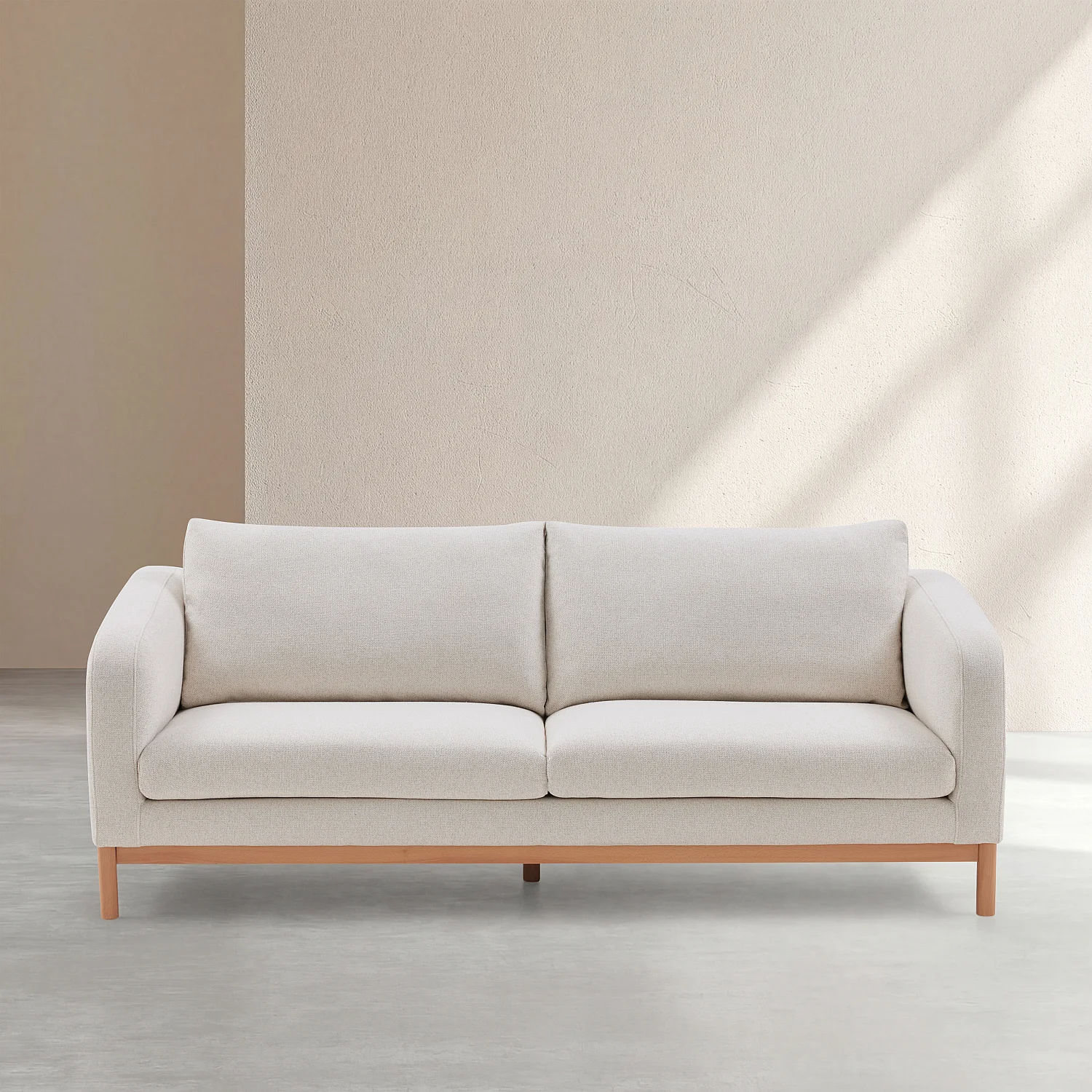 Canapé 3 places en tissu chenille et bois massif - Beige mélangé - 2