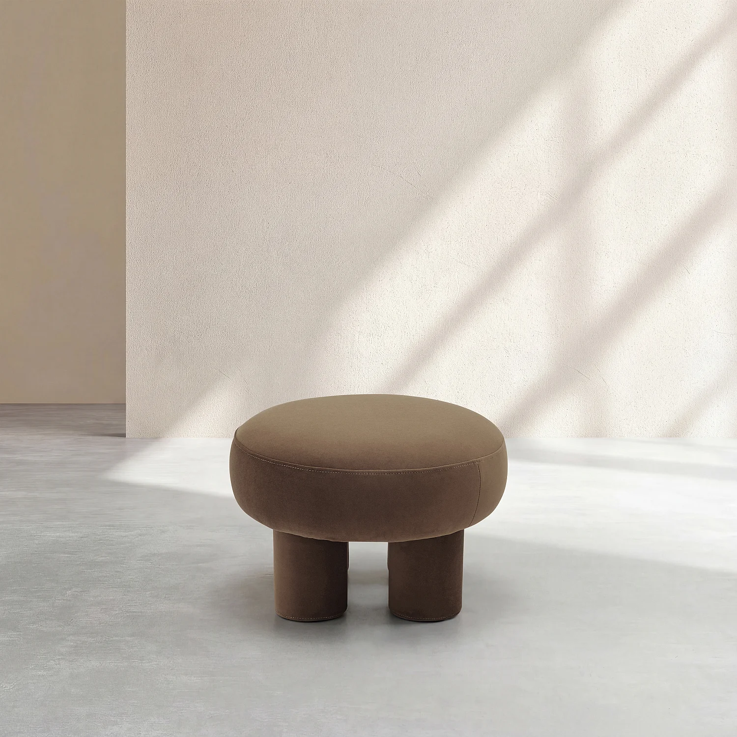 Grand pouf en tissu velours - Brun - 3