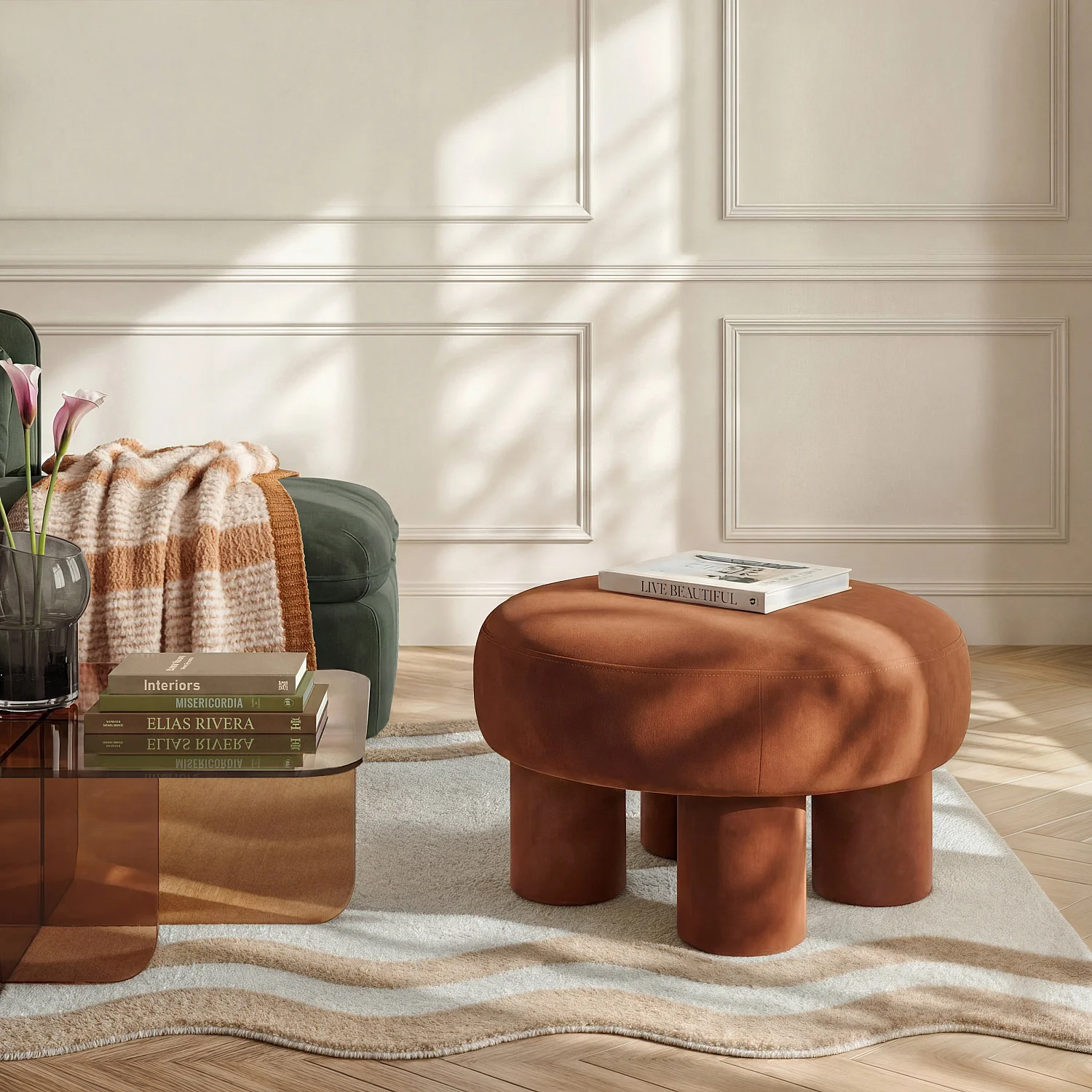 Puf grande de terciopelo - Marrón cobrizo - 1