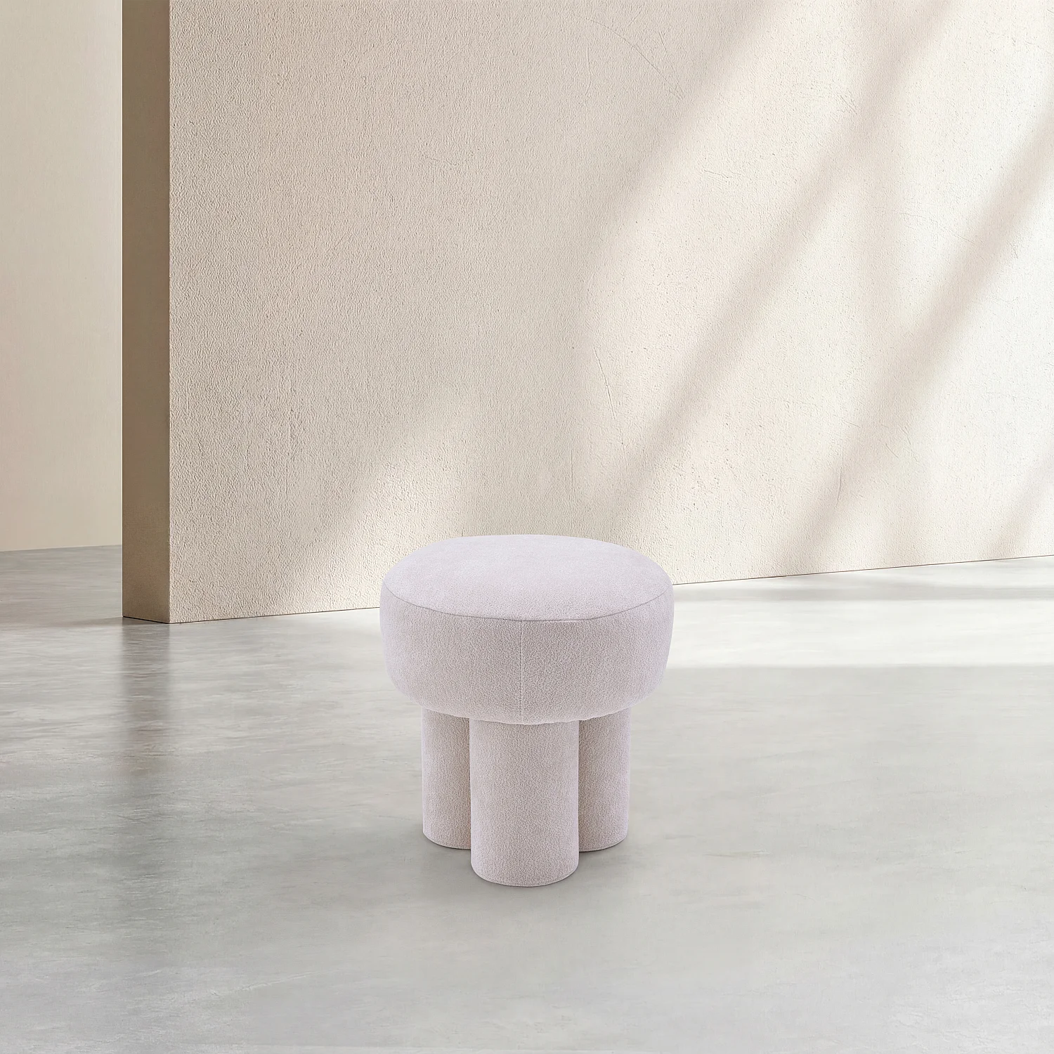 Petit pouf en tissu velours texturé - Crème - 2