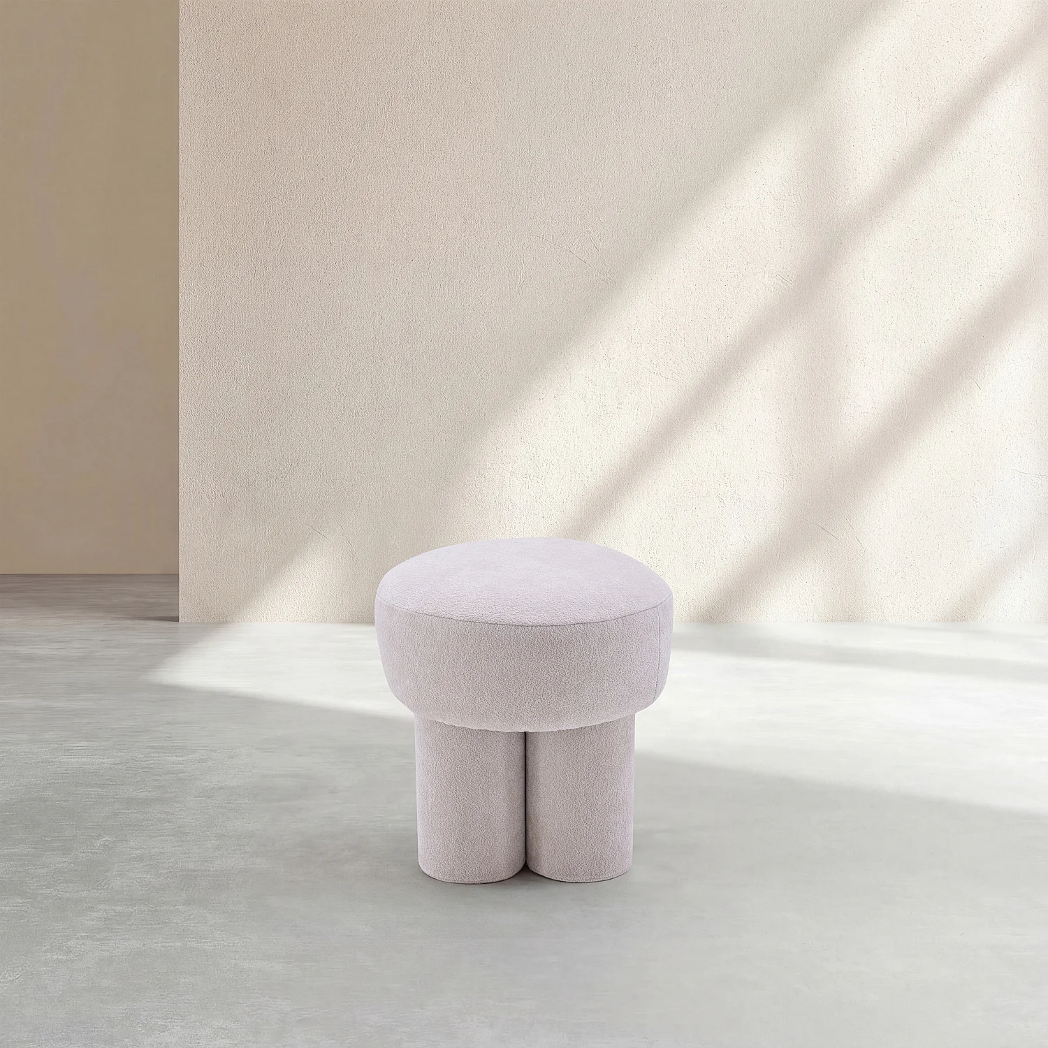 Petit pouf en tissu velours texturé - Crème - 3