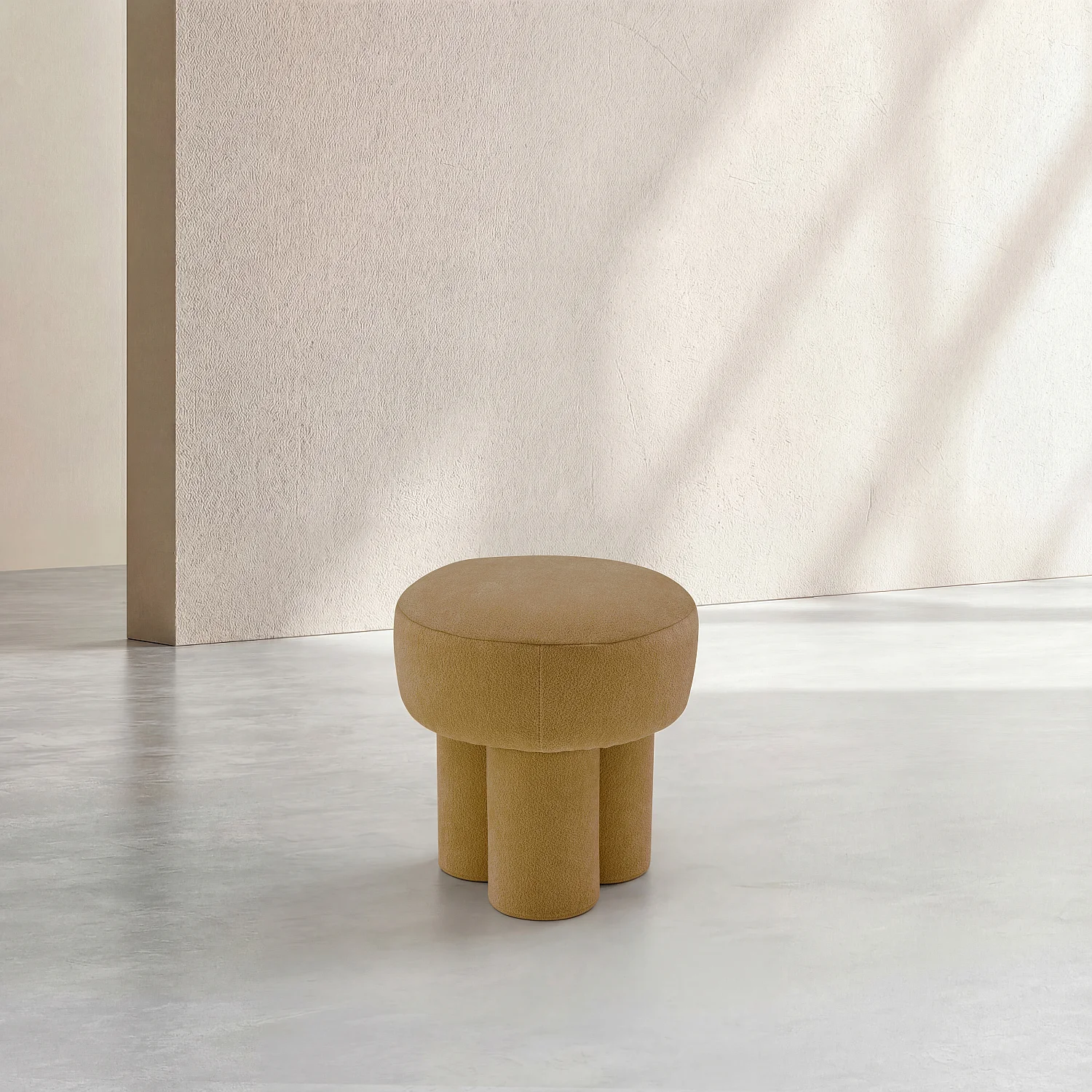 Kleine poef van fluweel met structuur - Oker - 2