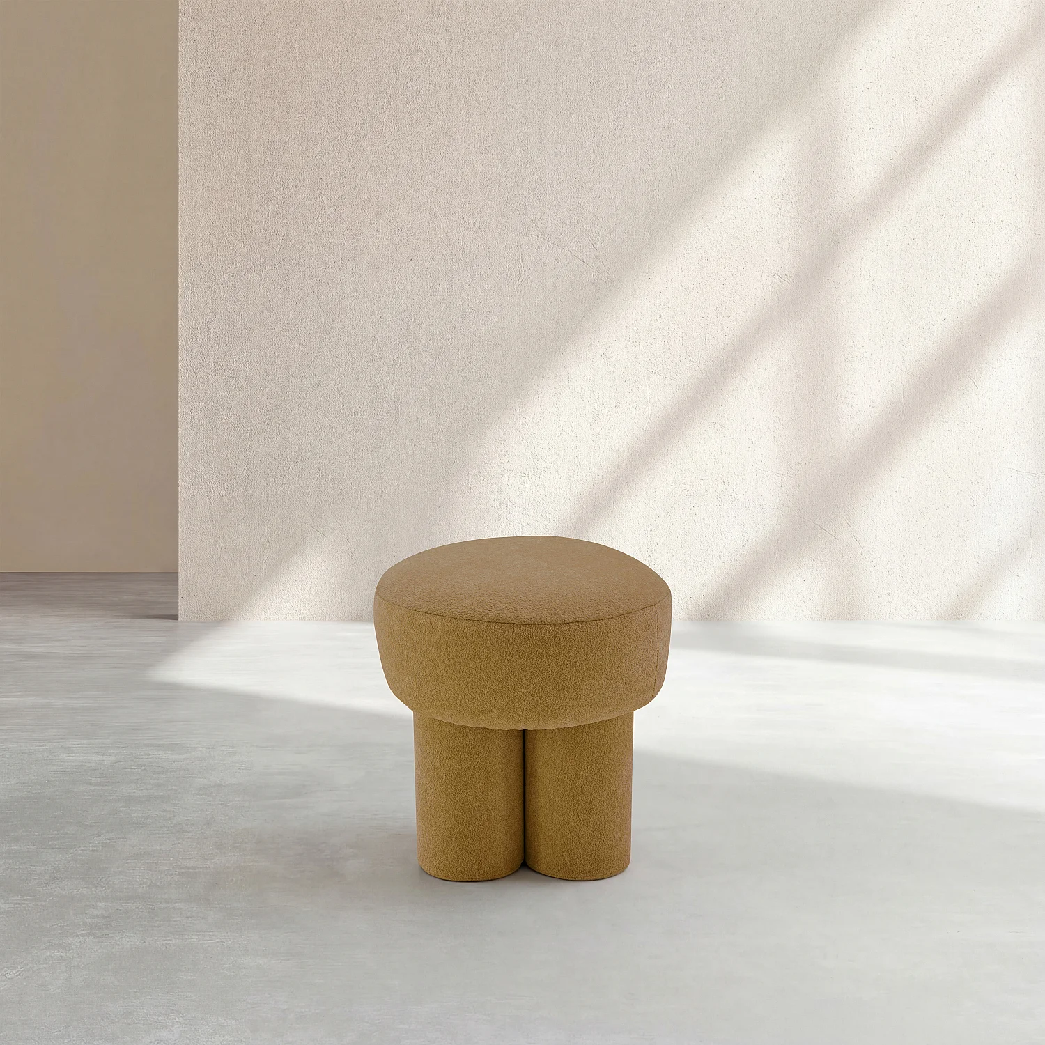 Kleine poef van fluweel met structuur - Oker - 3