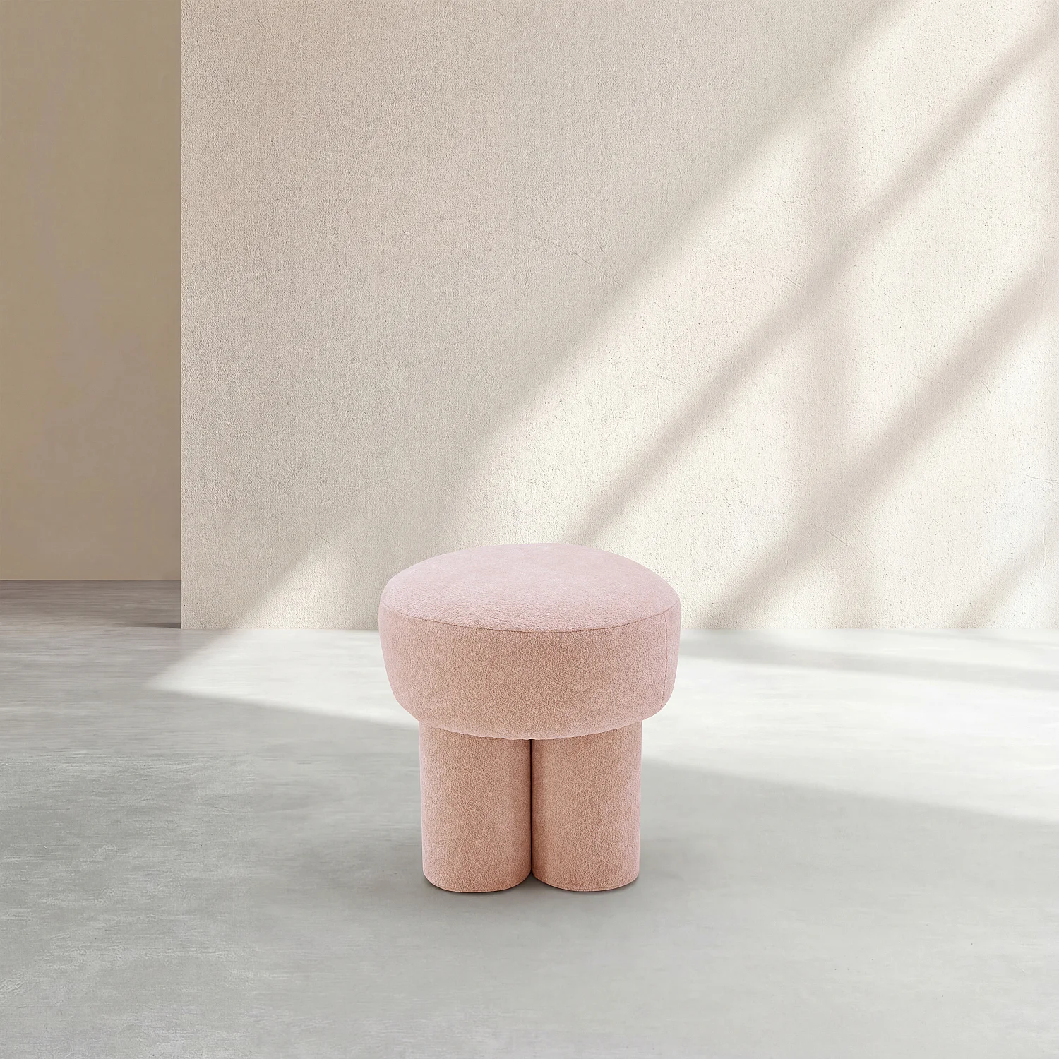 Petit pouf en tissu velours texturé - Rose poudré - 3