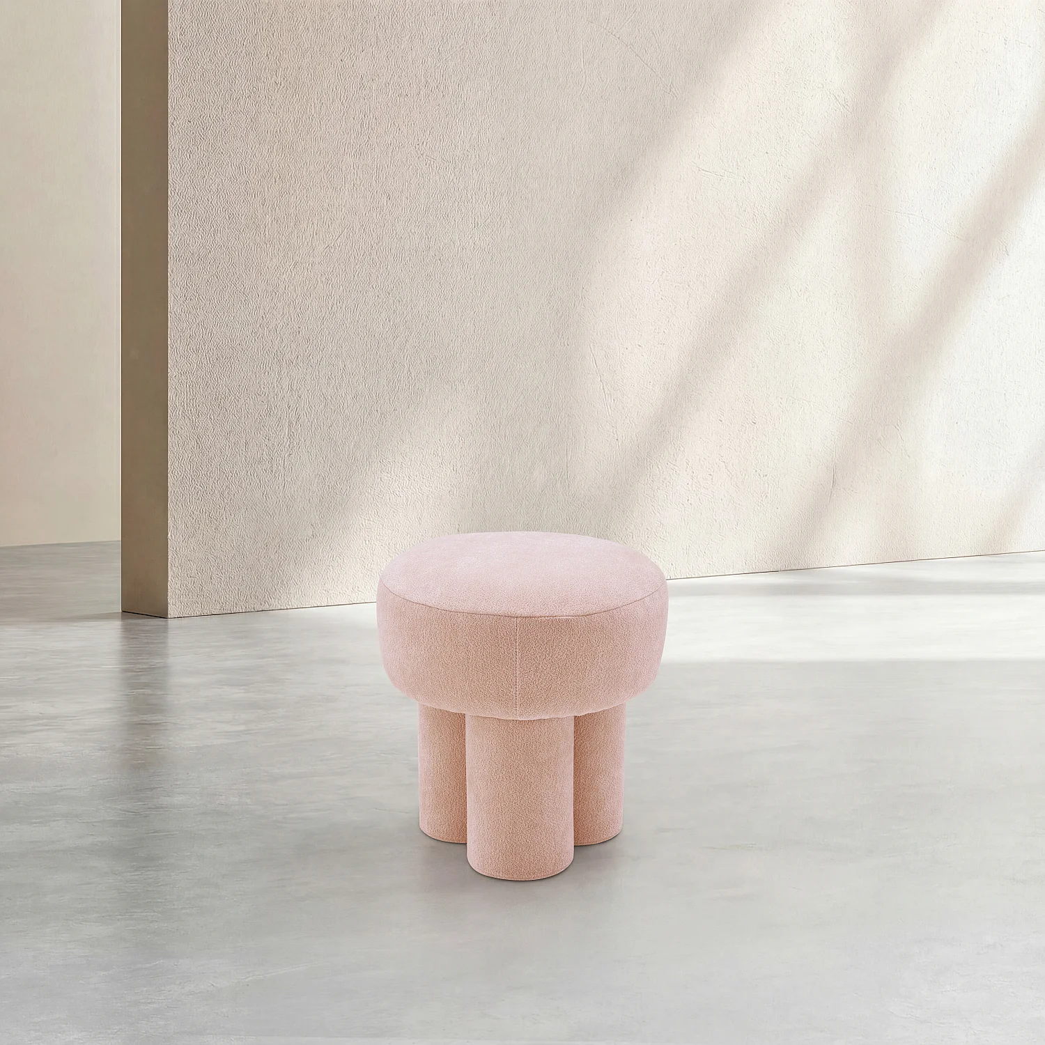 Petit pouf en tissu velours texturé - Rose poudré - 2