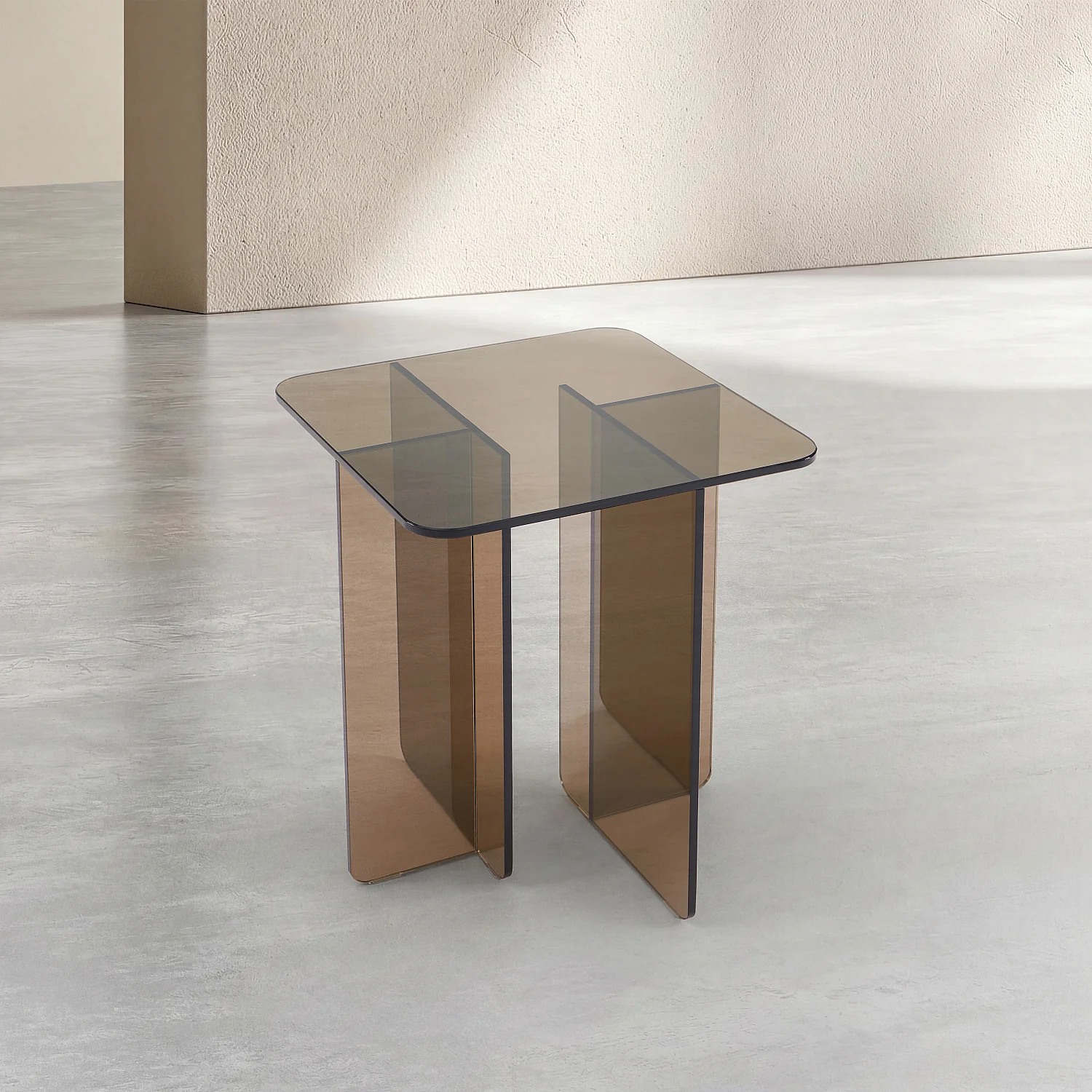 Tavolino d'appoggio in vetro temperato - Marrone cenere - Design by Céline Mognon Fichet - 1