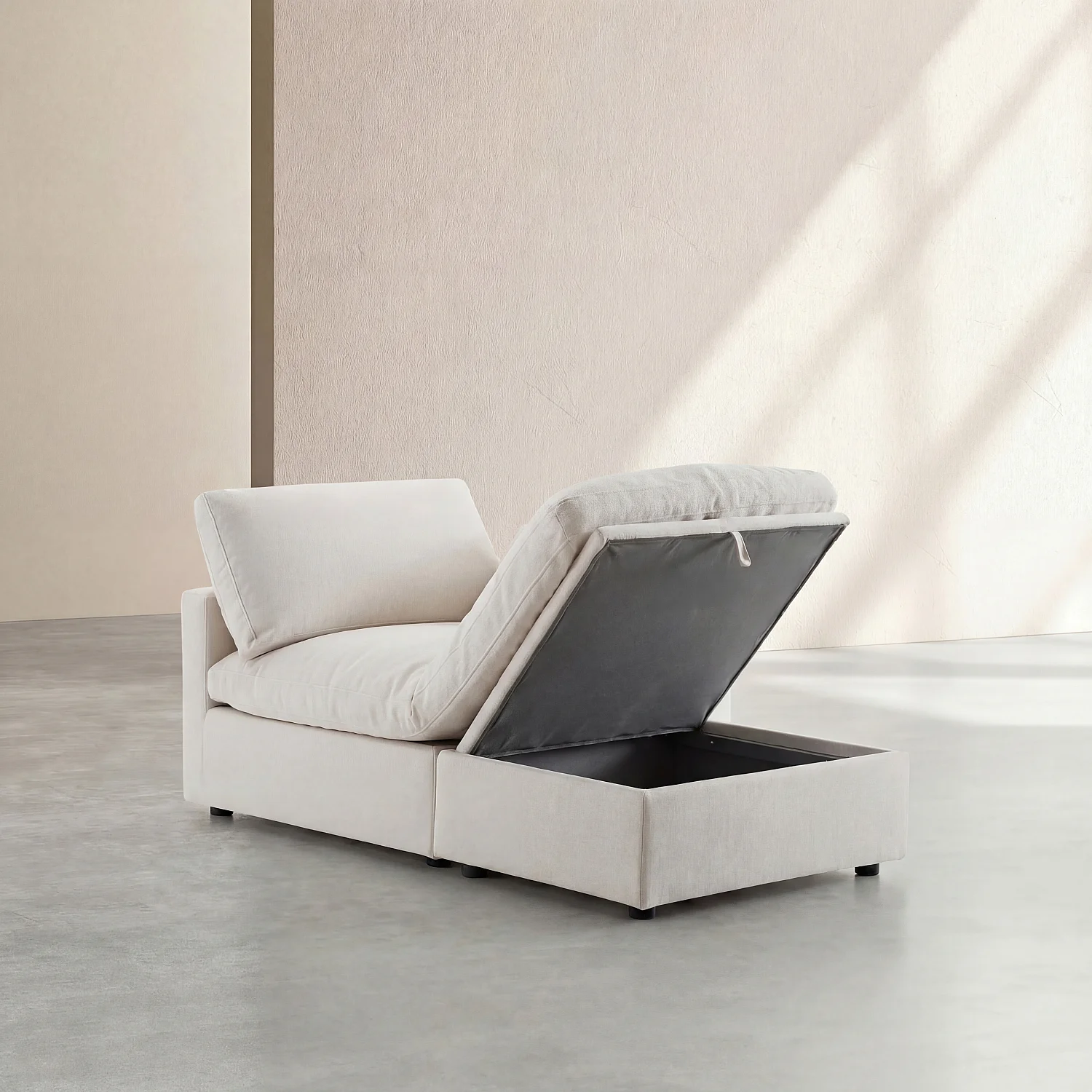 Chaise longue con arcón reversible de tejido - Marfil - 3