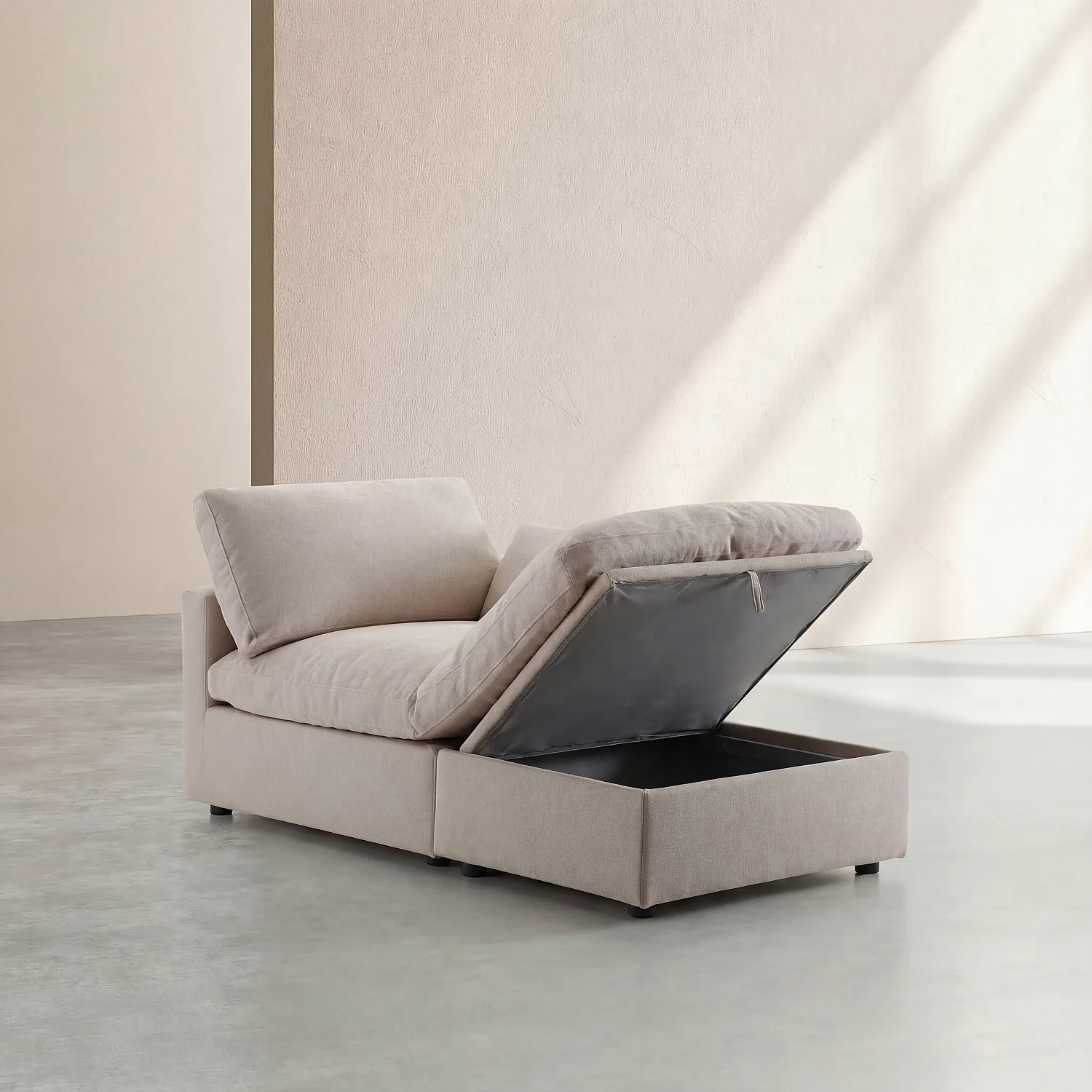 Chaise longue con arcón reversible de tejido - Topo - 3