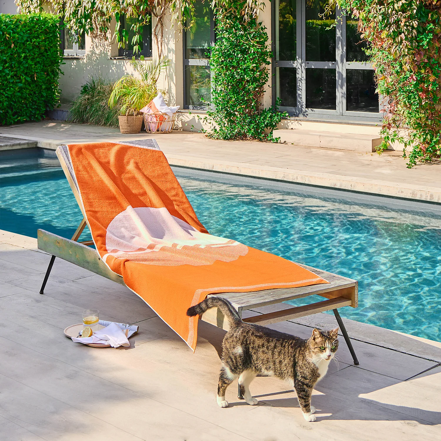 Drap de plage en coton - 90 x 180 cm - Orange Tangerine - Design by Floriane Jacques - 1