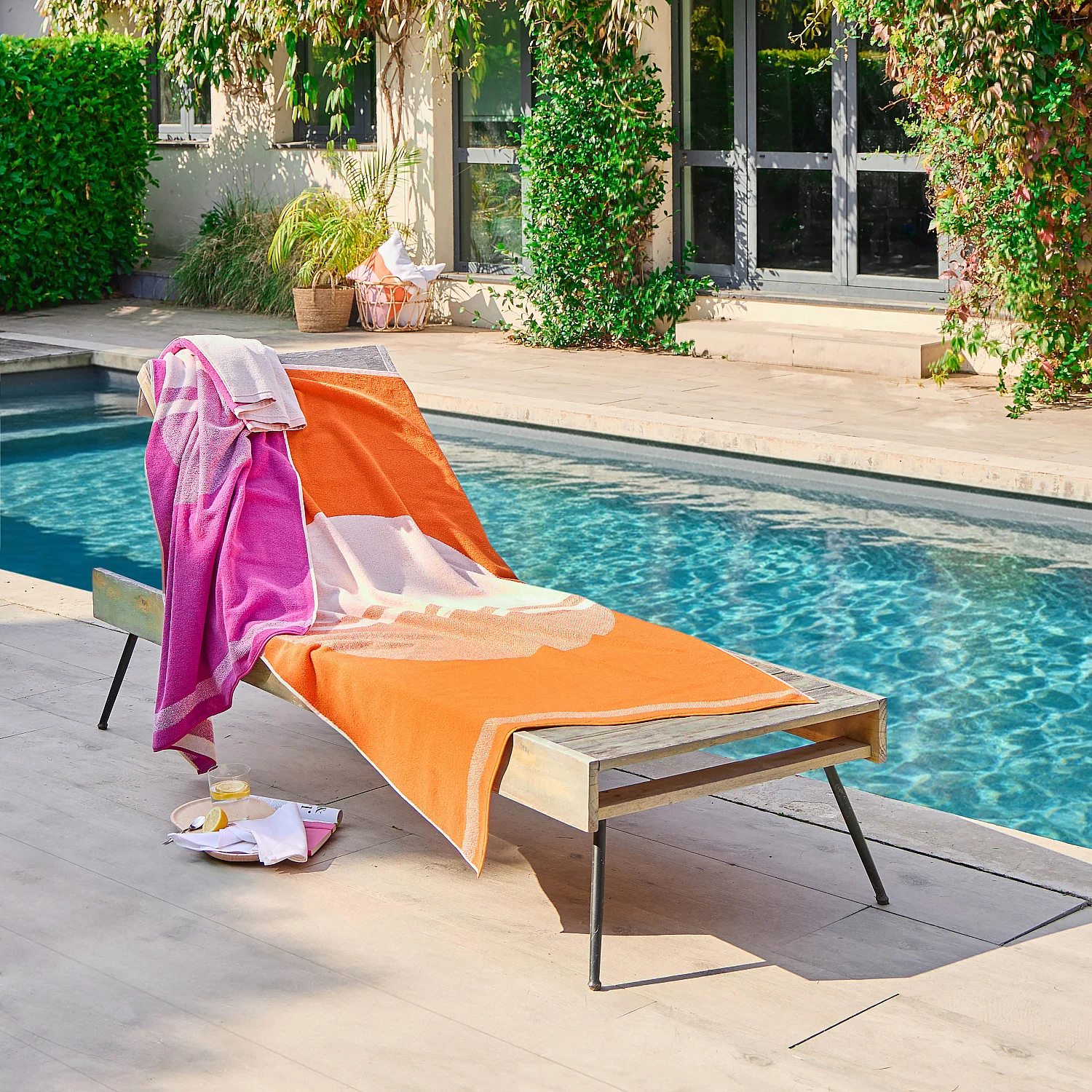 Drap de plage en coton - 90 x 180 cm - Orange Tangerine - Design by Floriane Jacques - 3