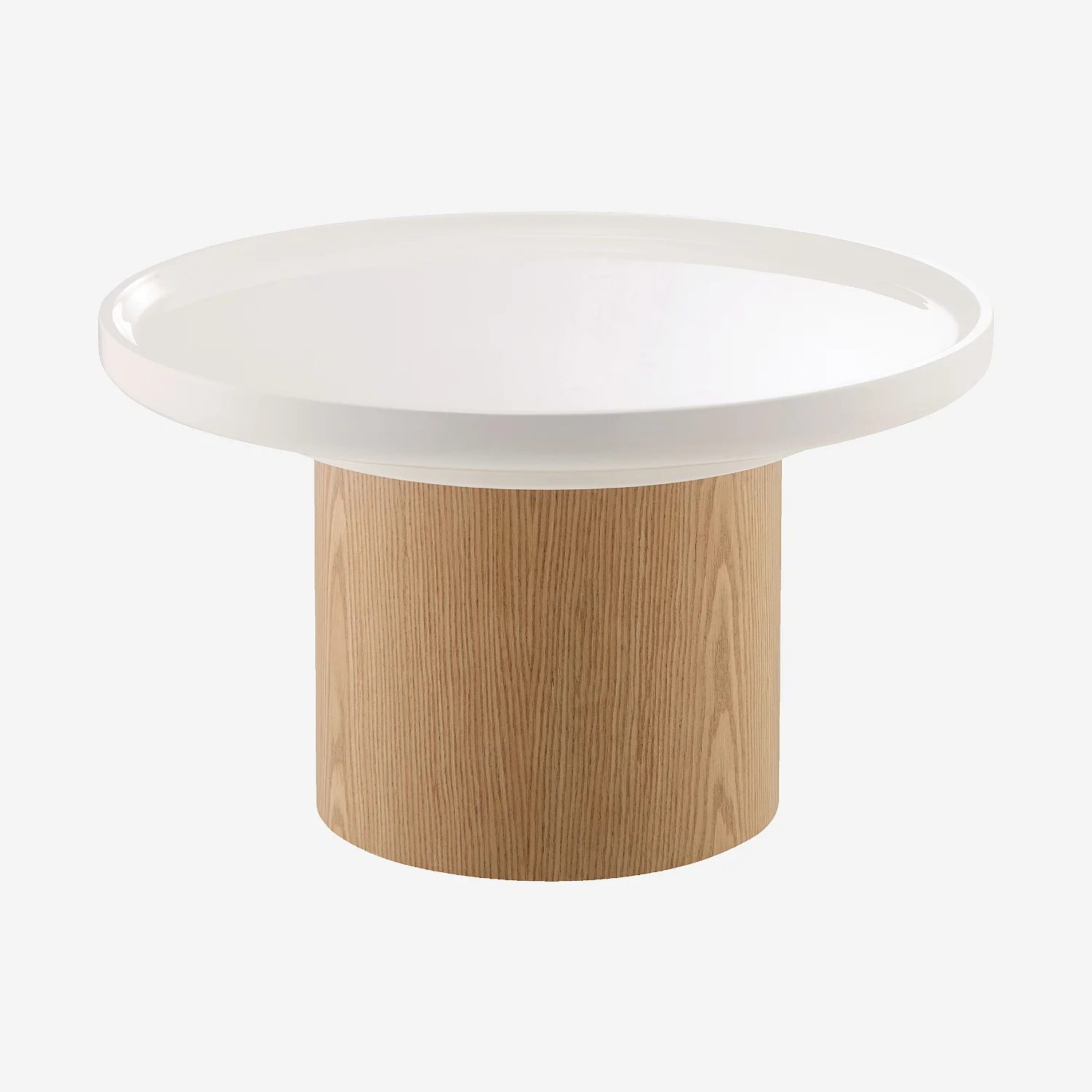 Table d’appoint ronde laquée et finition chêne - Blanc - 2