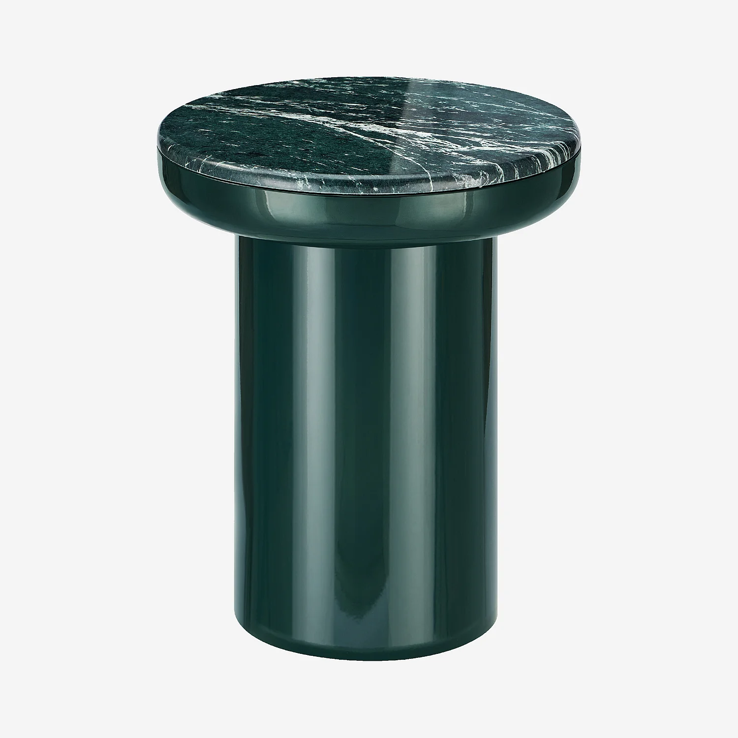 Table d’appoint ronde laquée et marbre - Vert sapin - 2
