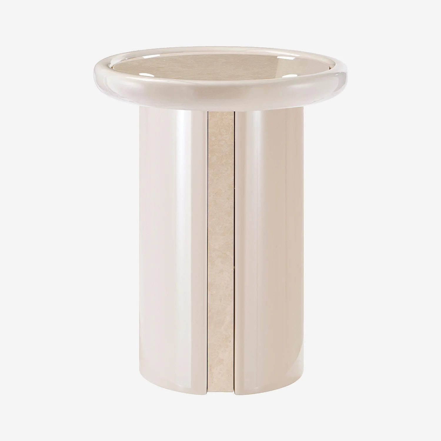 Table d'appoint ronde laquée et marbre blanc - Crème - 2
