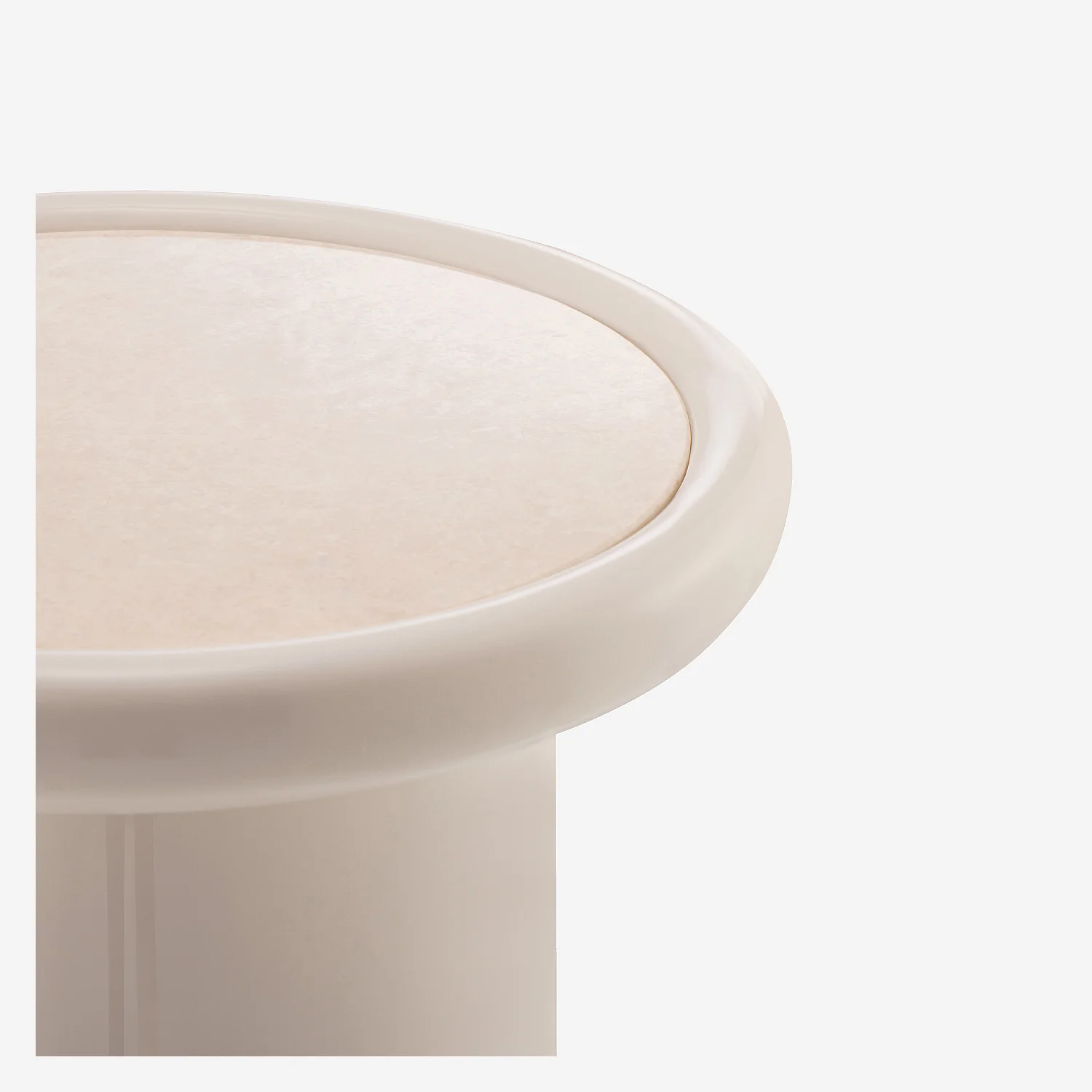 Table d'appoint ronde laquée et marbre blanc - Crème - 3