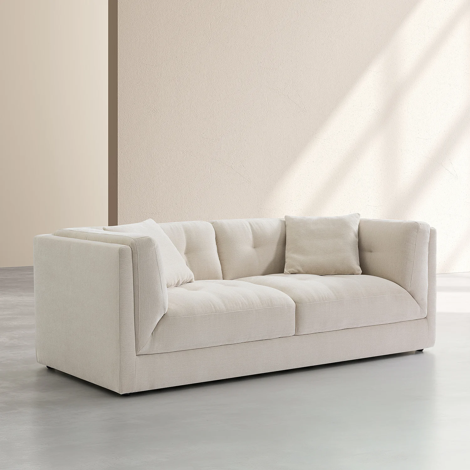 Canapé 3 places capitonné en tissu garni de plumes - Crème - 4