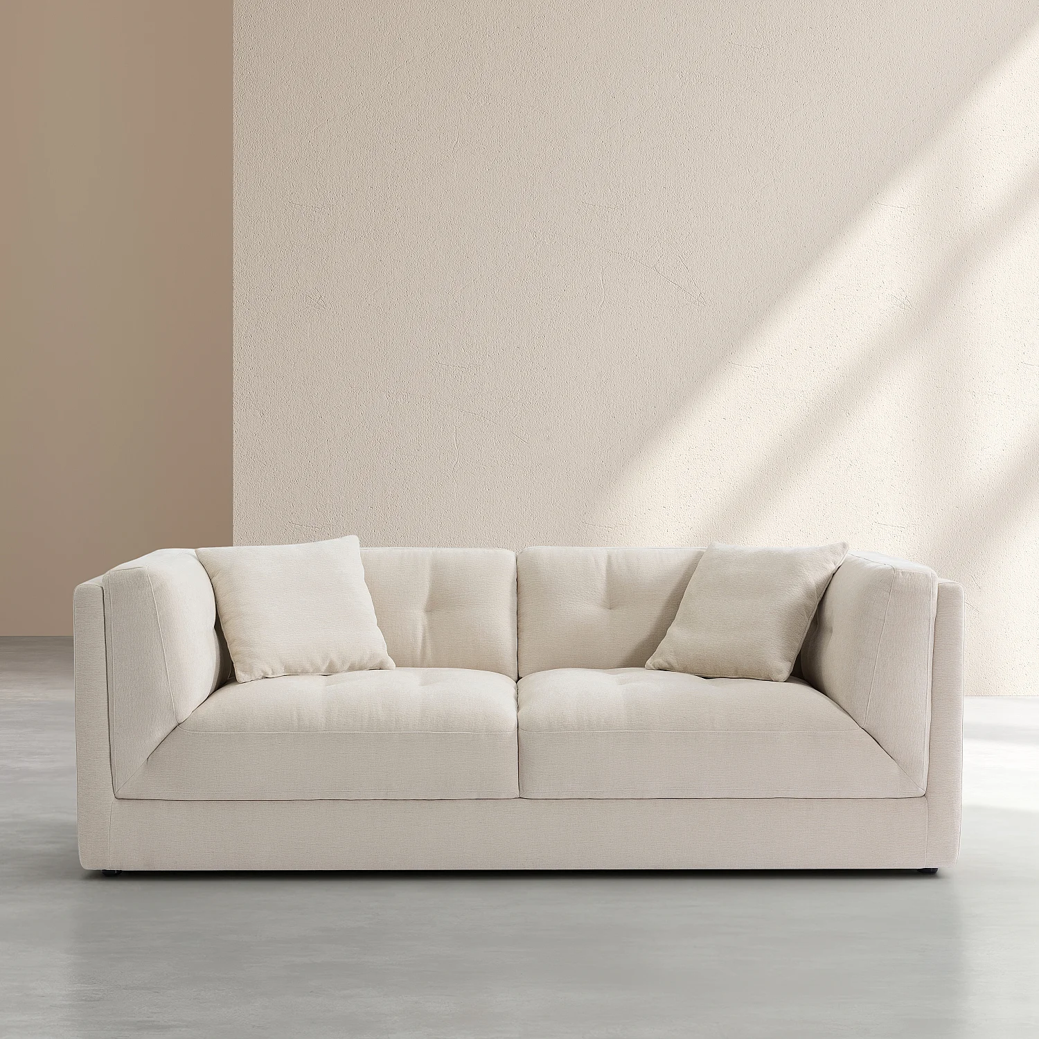 Canapé 3 places capitonné en tissu garni de plumes - Crème - 2