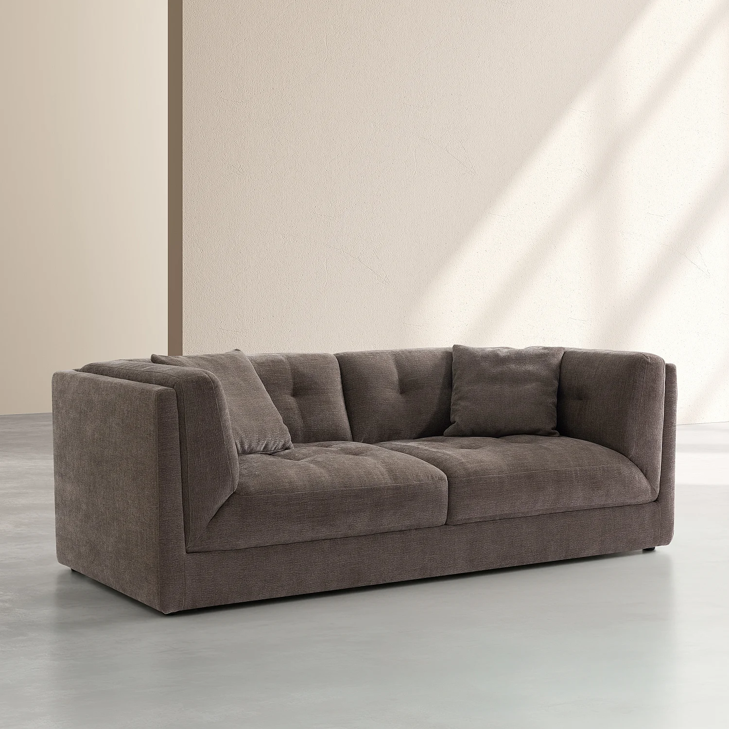 Canapé 3 places capitonné en tissu garni de plumes - Taupe - 4