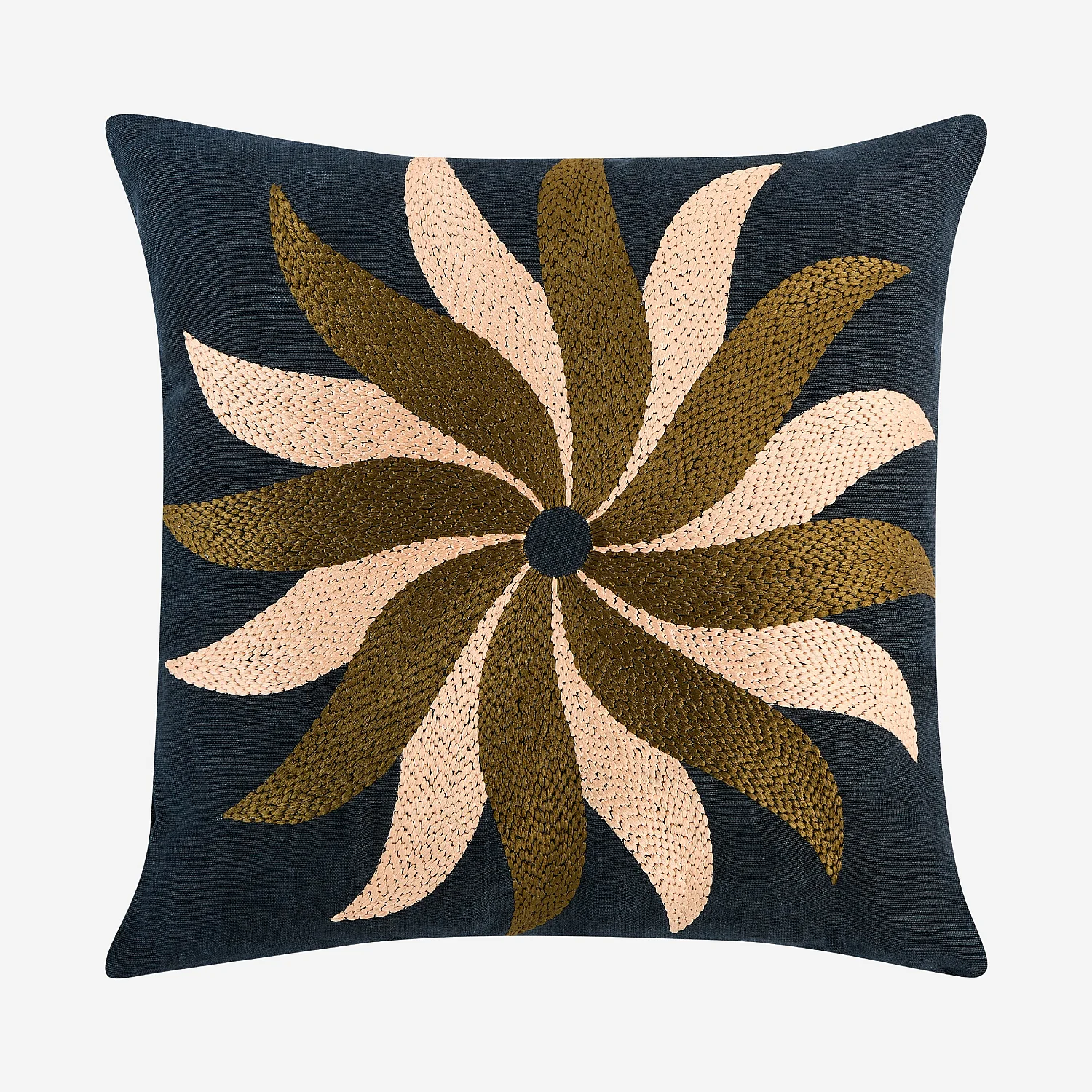 Coussin brodé en lin - 45 x 45 cm - Bleu nuit - Design by Floriane Jacques - 2