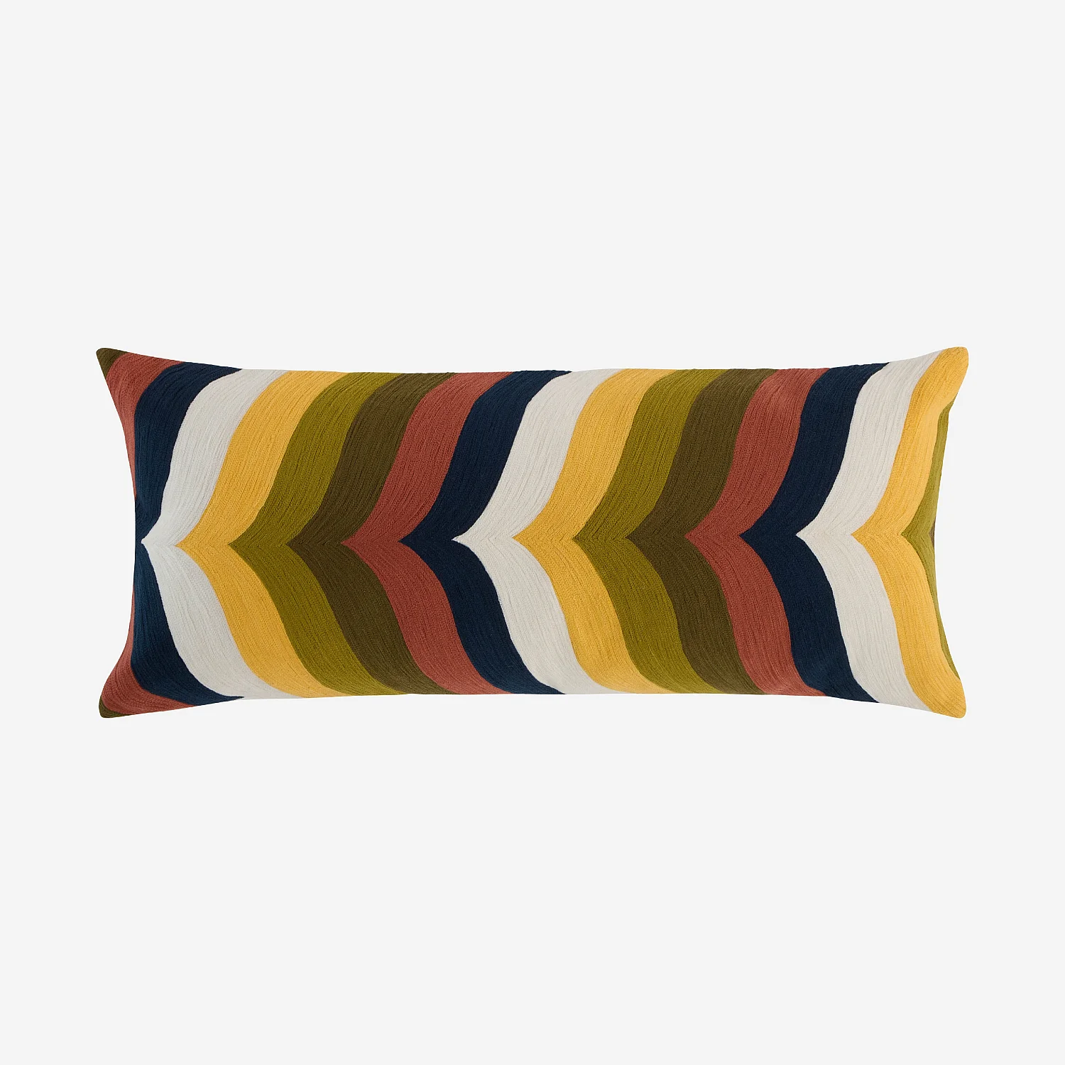 Coussin brodé en lin et coton - 30 x 70 cm - Vert, bronze et jaune - Design by Floriane Jacques - 2