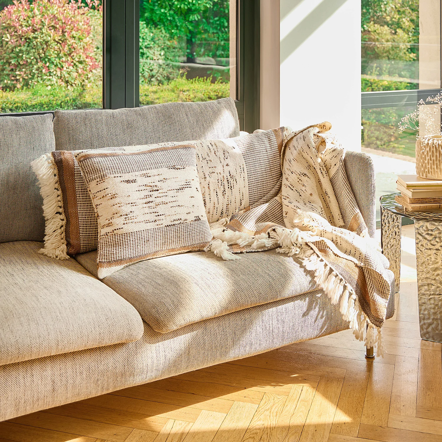 Plaid en laine et soie - 130 x 170 cm - Brun - 6