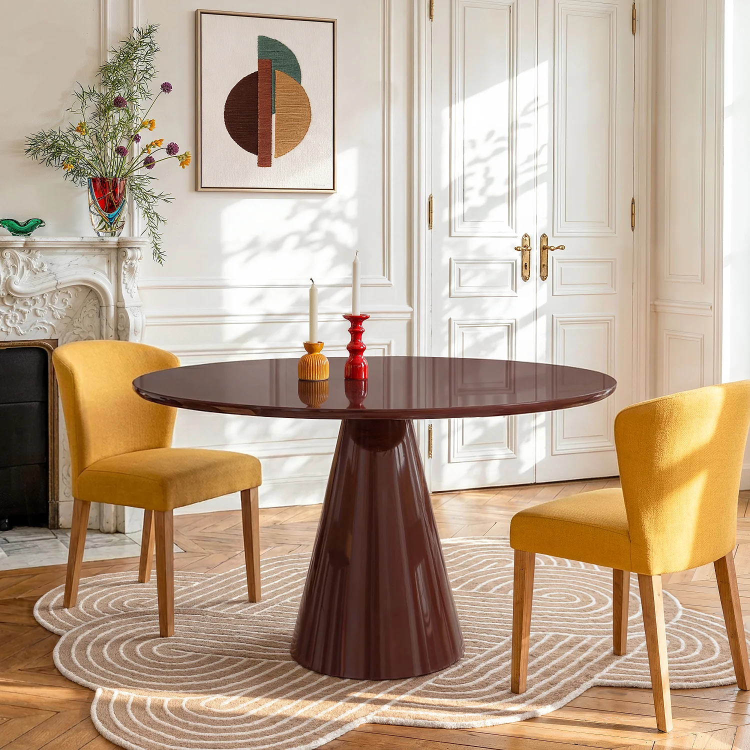 Ronde eettafel met metalen poot - Geëmailleerd mokka - 1