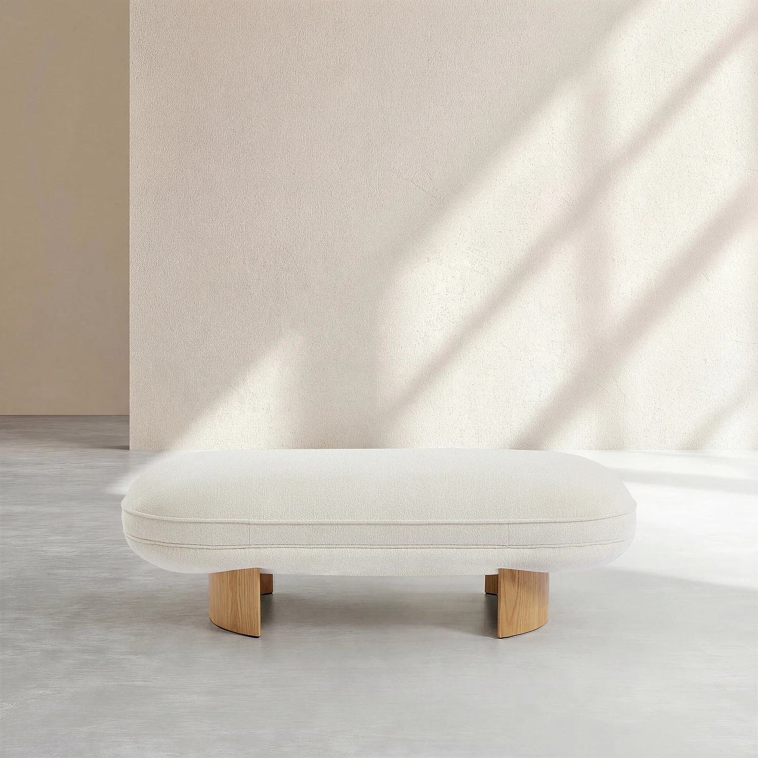 Banc en tissu et bois - Écru et chêne - 3
