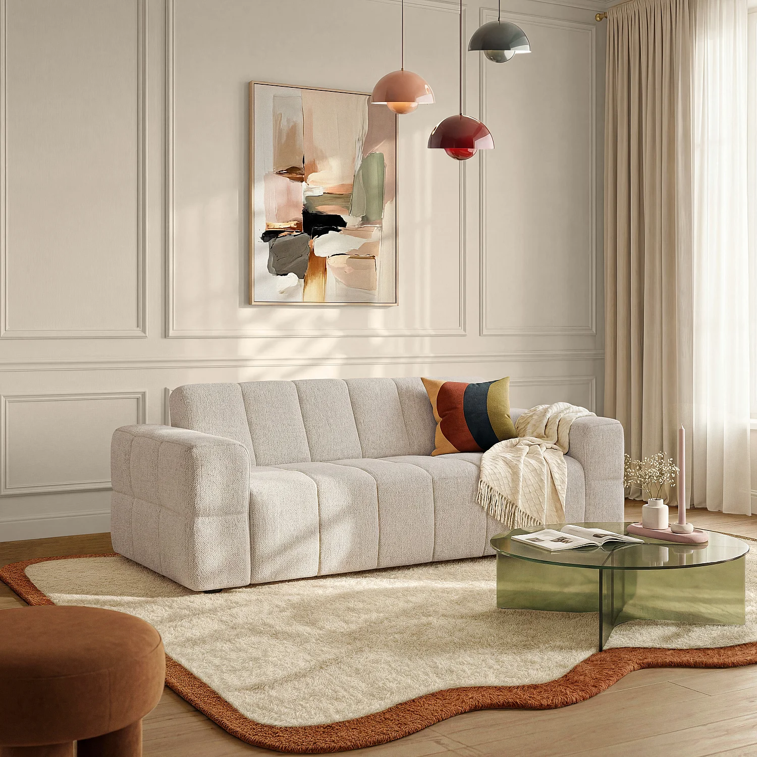 Canapé convertible 3 places - Couchage 140 cm - Matelas 12 cm - Tissu Beige mélangé - 1