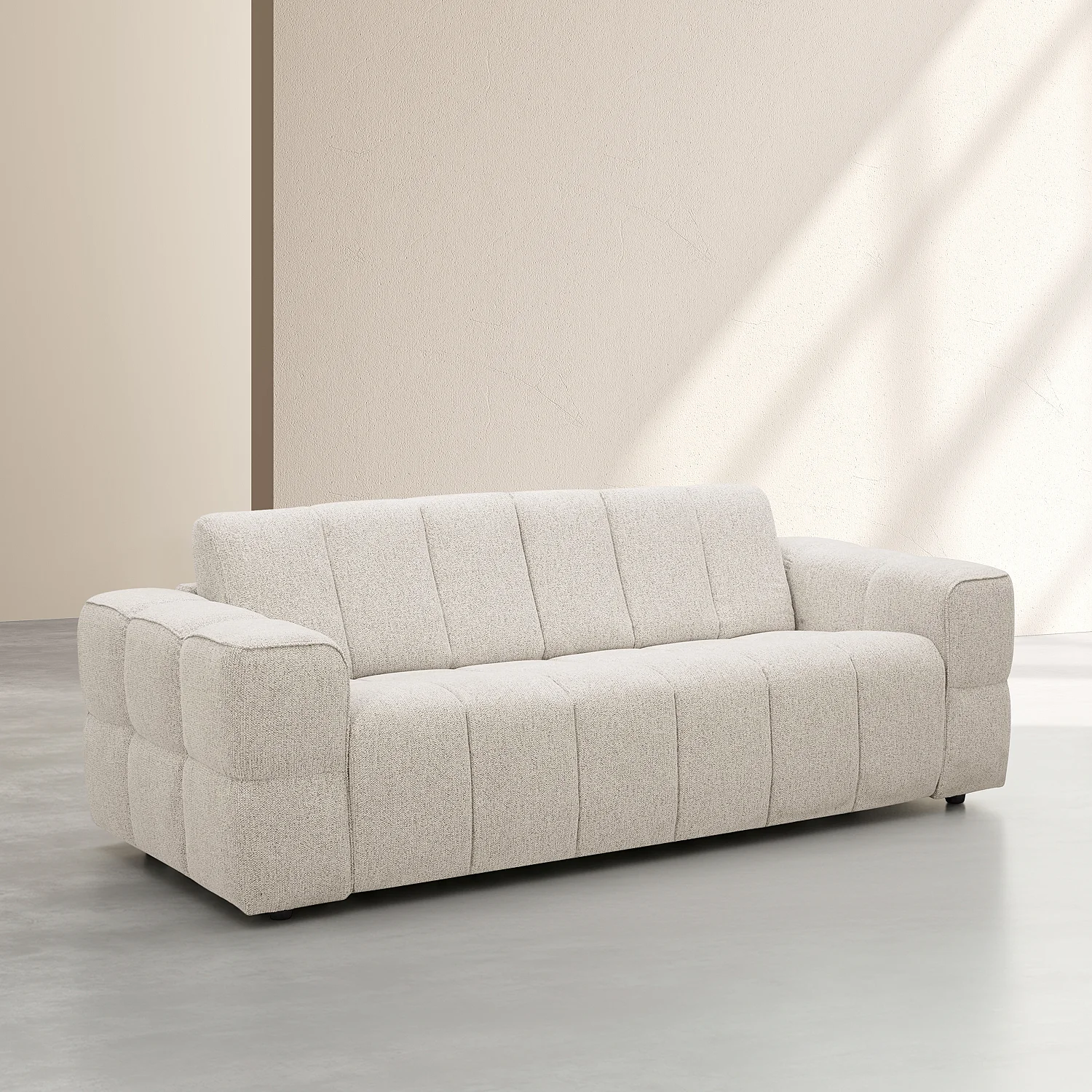 Canapé convertible 3 places - Couchage 140 cm - Matelas 12 cm - Tissu texturé - Beige mélangé - 6