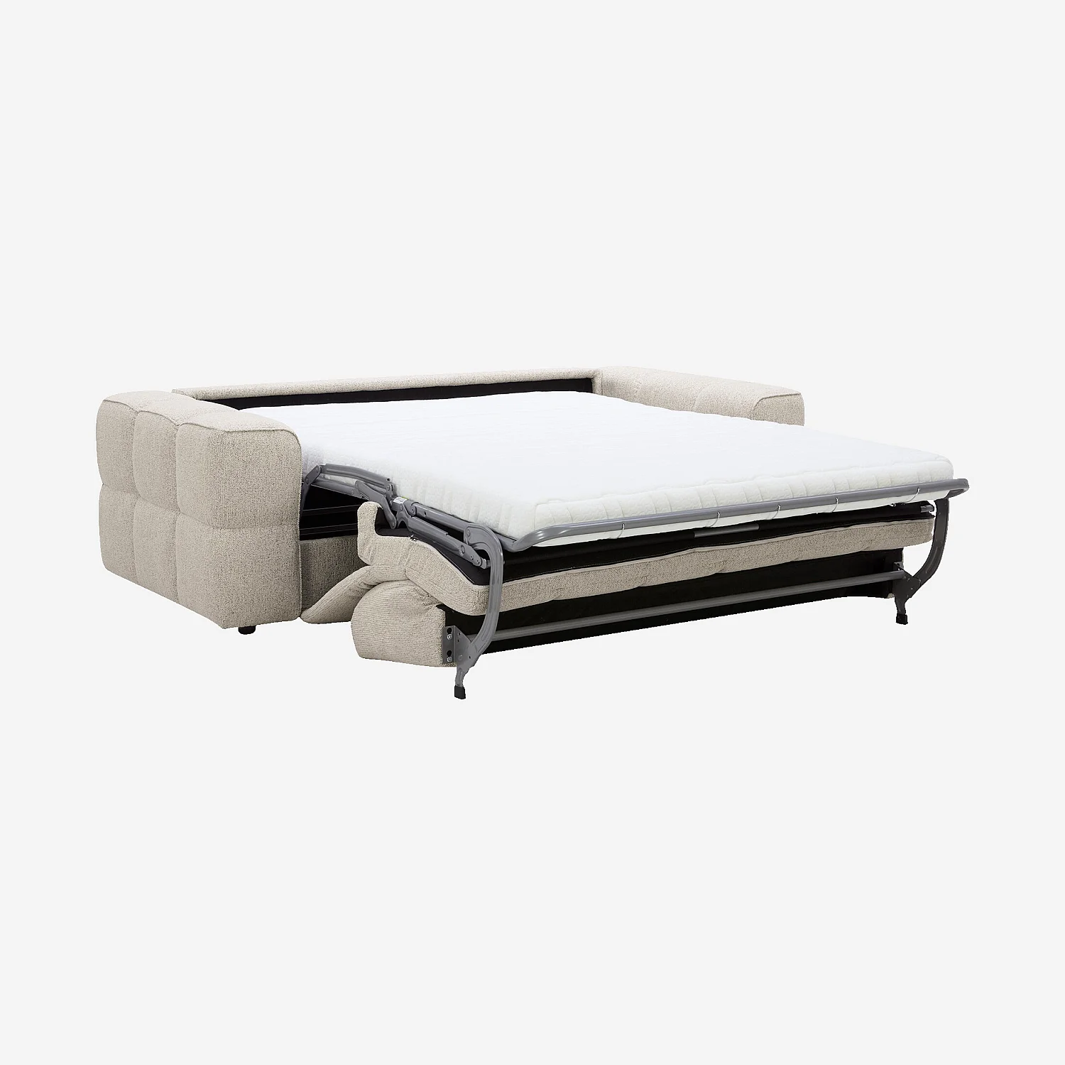 Canapé convertible 3 places - Couchage 140 cm - Matelas 12 cm - Tissu Beige mélangé - 6