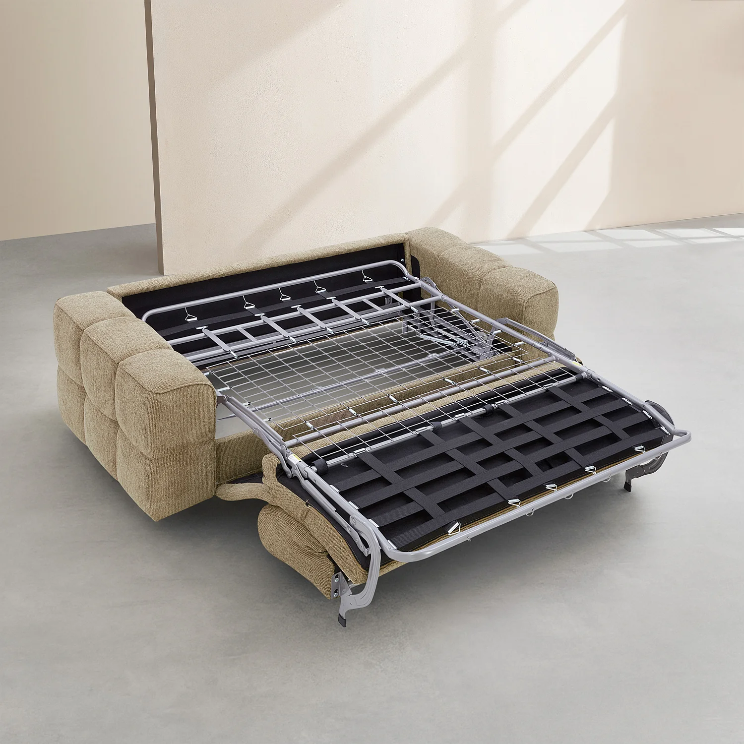 Canapé convertible 3 places - Couchage 140 cm - Matelas 12 cm - Tissu texturé - Taupe - 7