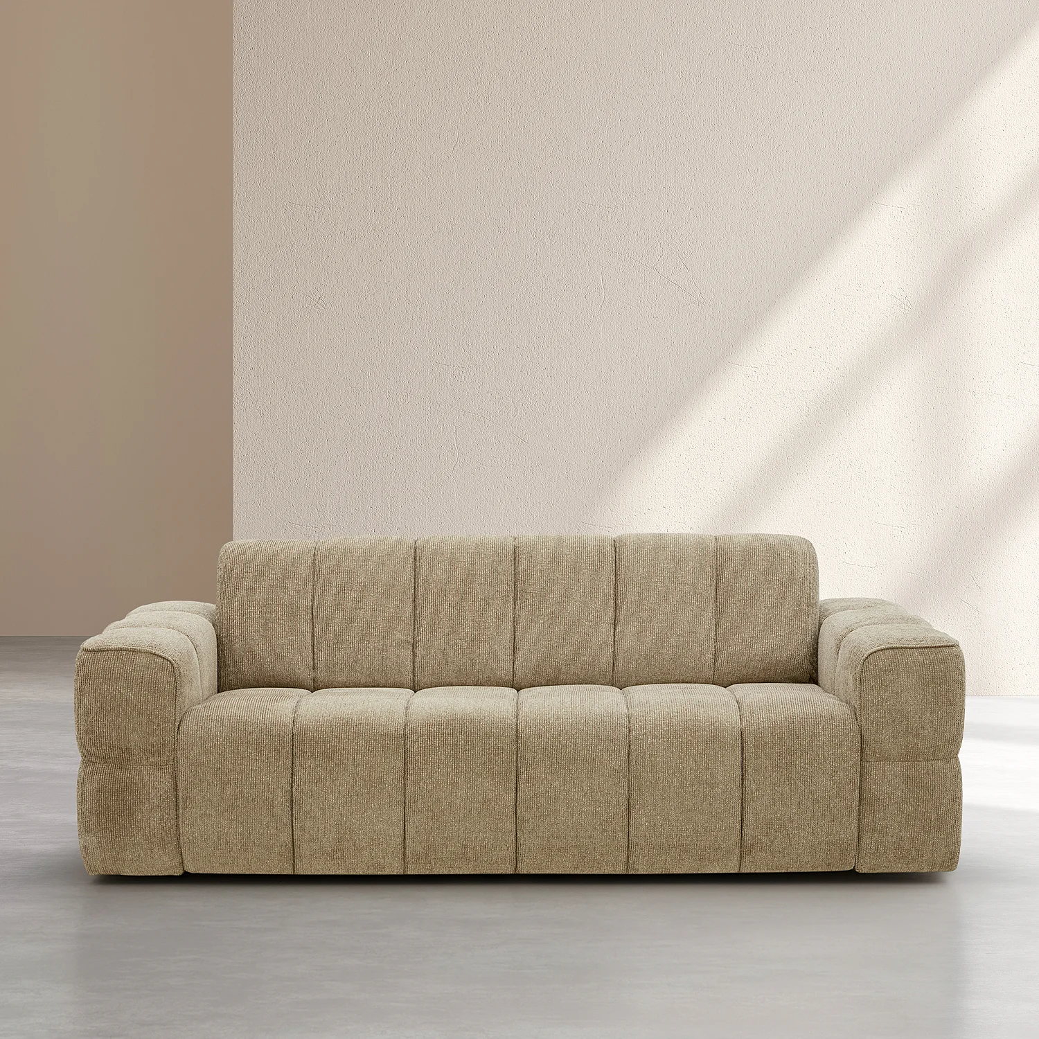 Canapé convertible 3 places - Couchage 140 cm - Matelas 12 cm - Tissu texturé - Taupe - 2