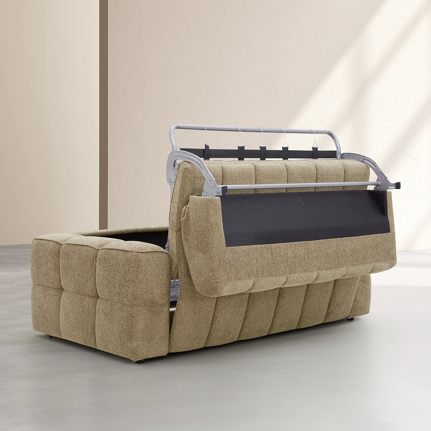 Canapé convertible 3 places - Couchage 140 cm - Matelas 12 cm - Tissu texturé - Taupe - 5