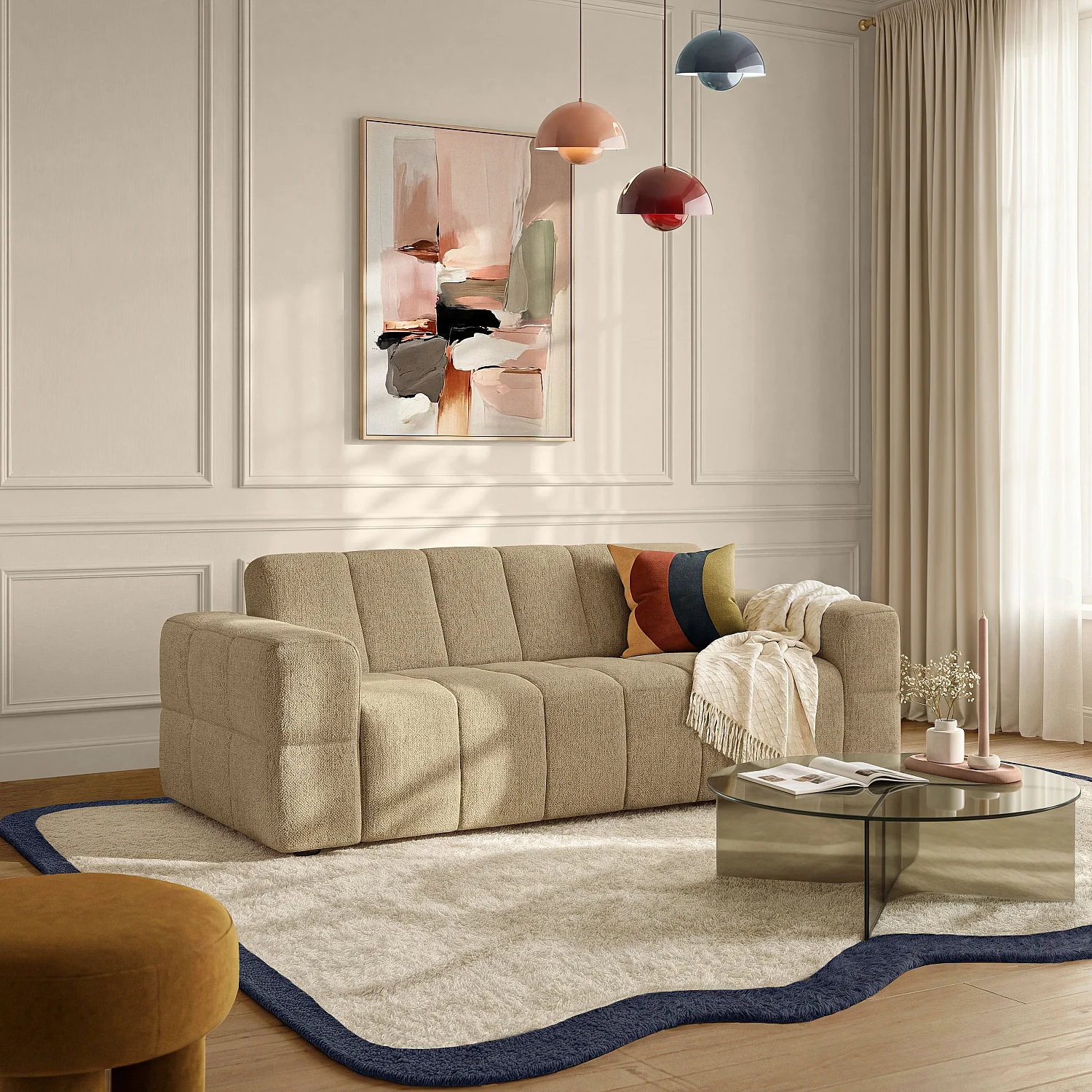 Canapé convertible 3 places - Couchage 140 cm - Matelas 12 cm - Tissu texturé - Taupe - 1
