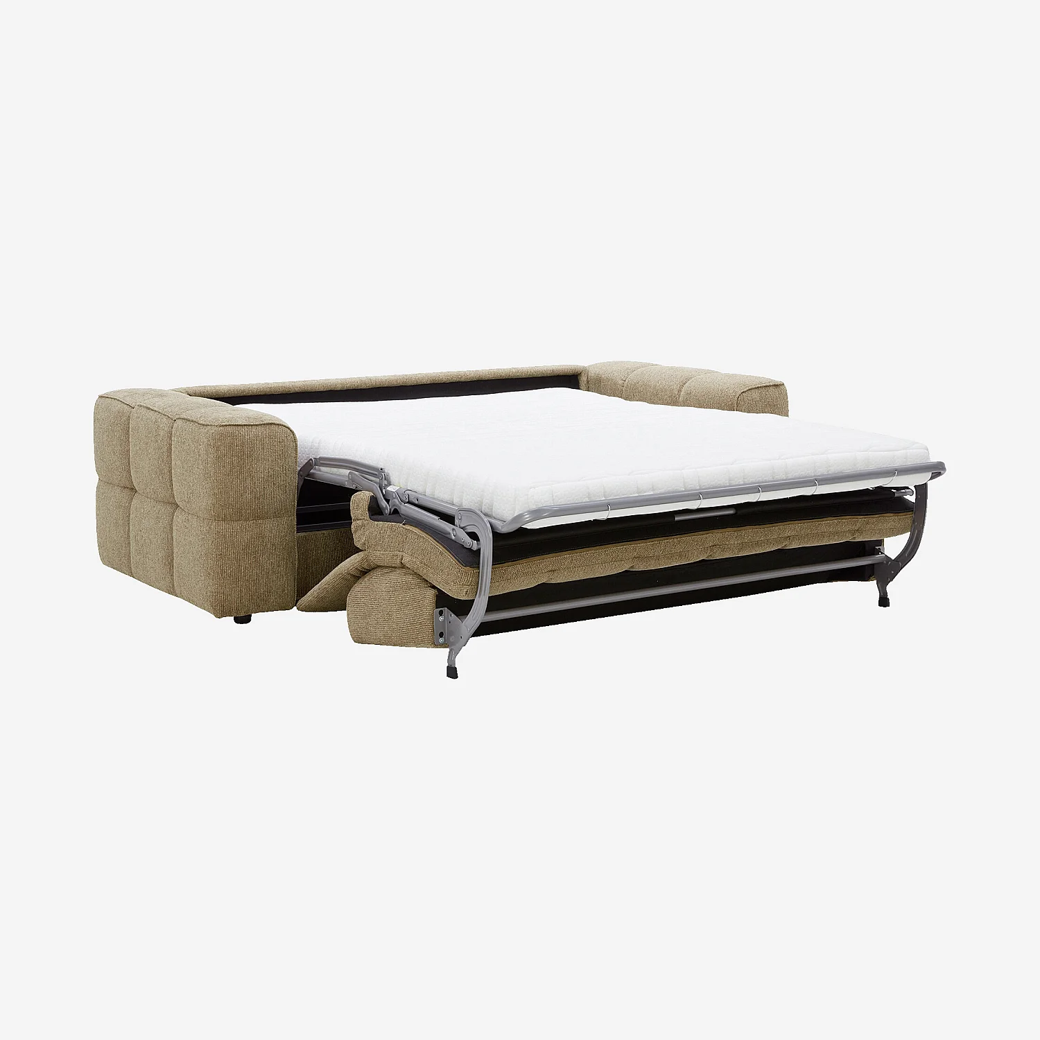 Sofá cama 3 plazas - Cama de 140 cm - Colchón de 12 cm - Tejido Topo - 2