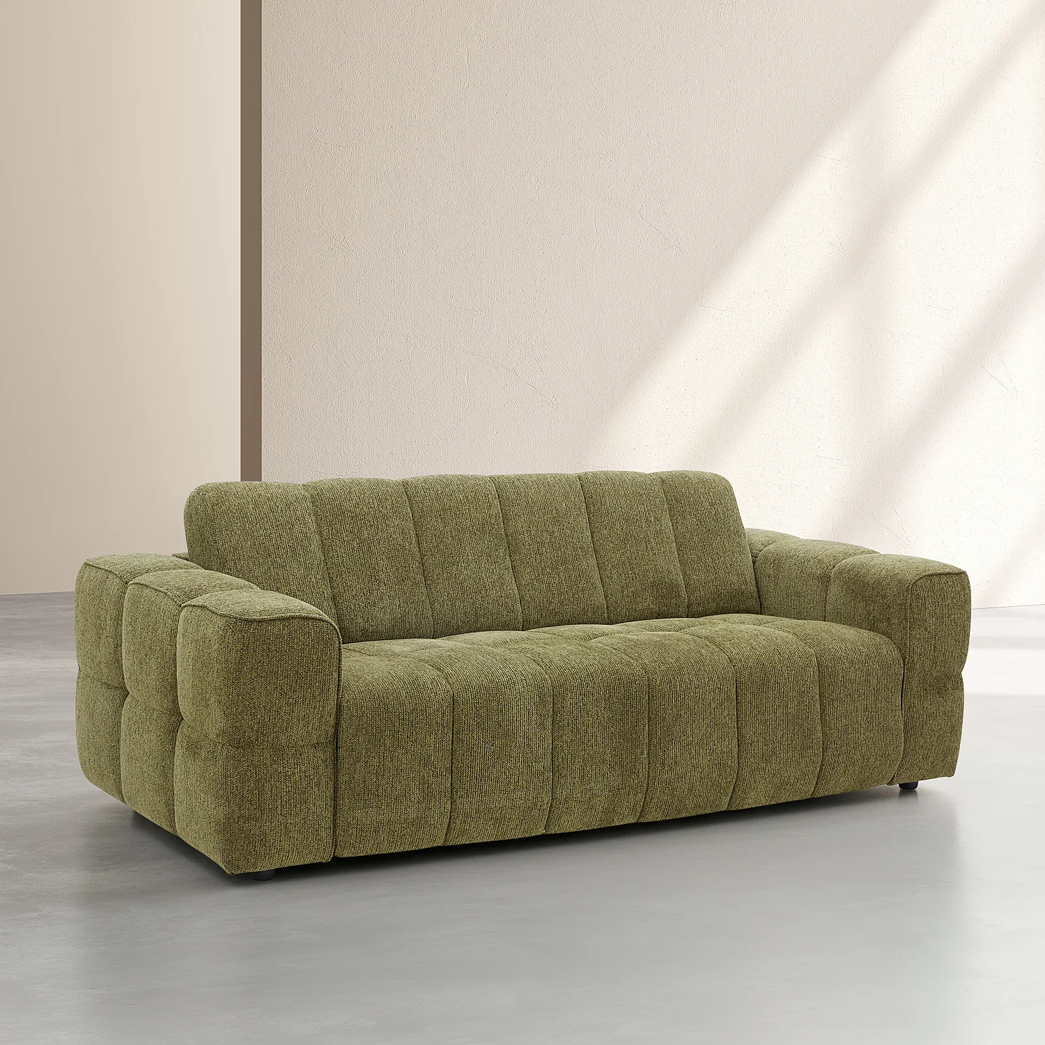 Canapé convertible 3 places - Couchage 140 cm - Matelas 12 cm - Tissu texturé - Vert kaki - 6