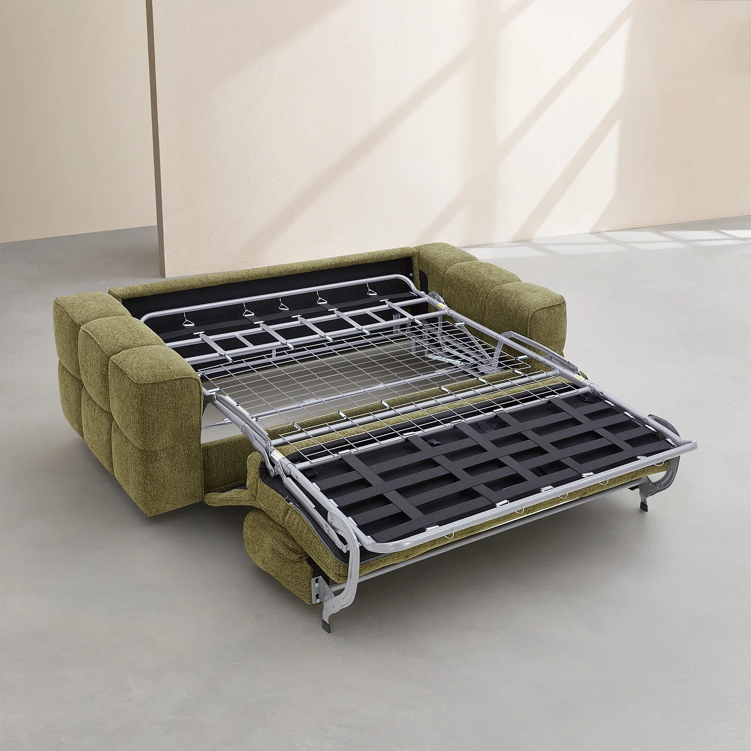 Canapé convertible 3 places - Couchage 140 cm - Matelas 12 cm - Tissu texturé - Vert kaki - 7