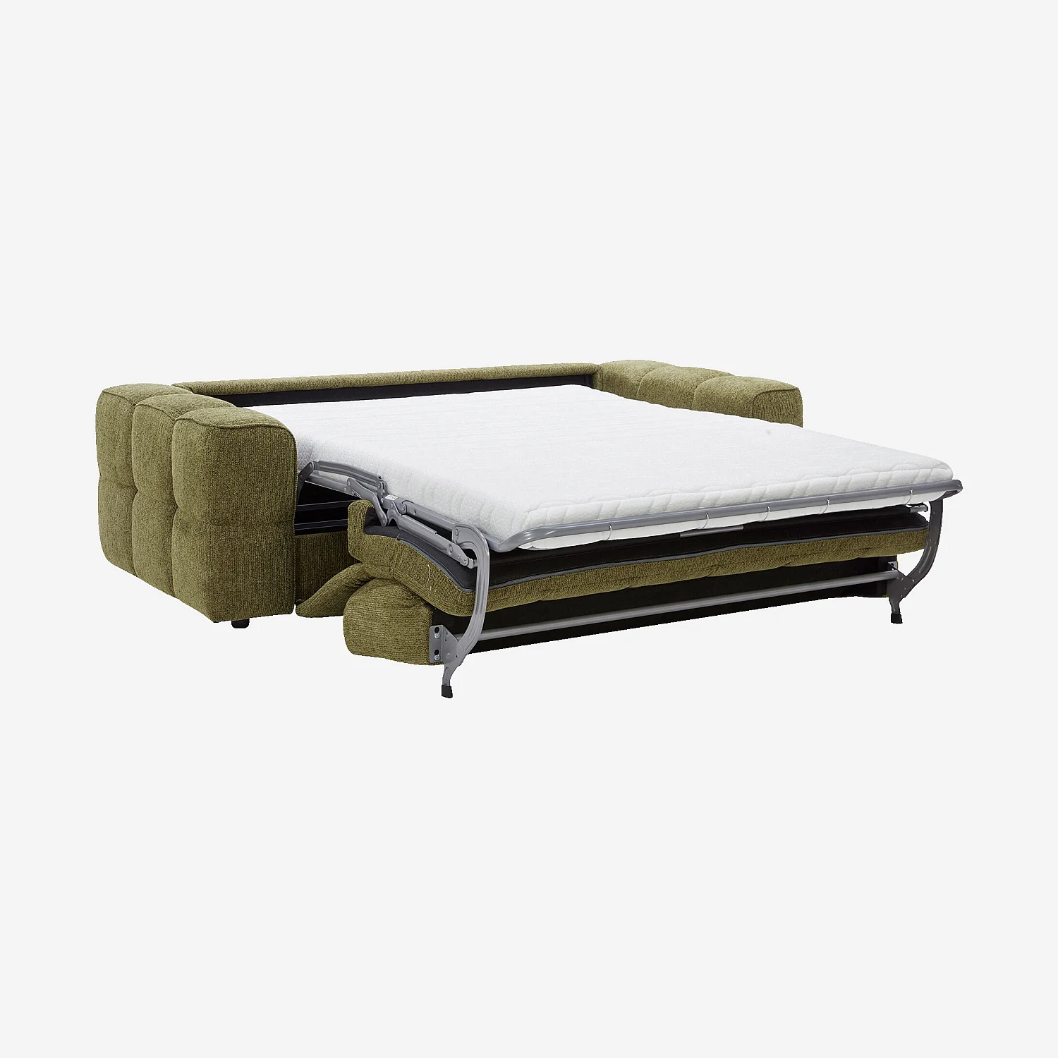 Canapé convertible 3 places - Couchage 140 cm - Matelas 12 cm - Tissu Vert kaki - 2