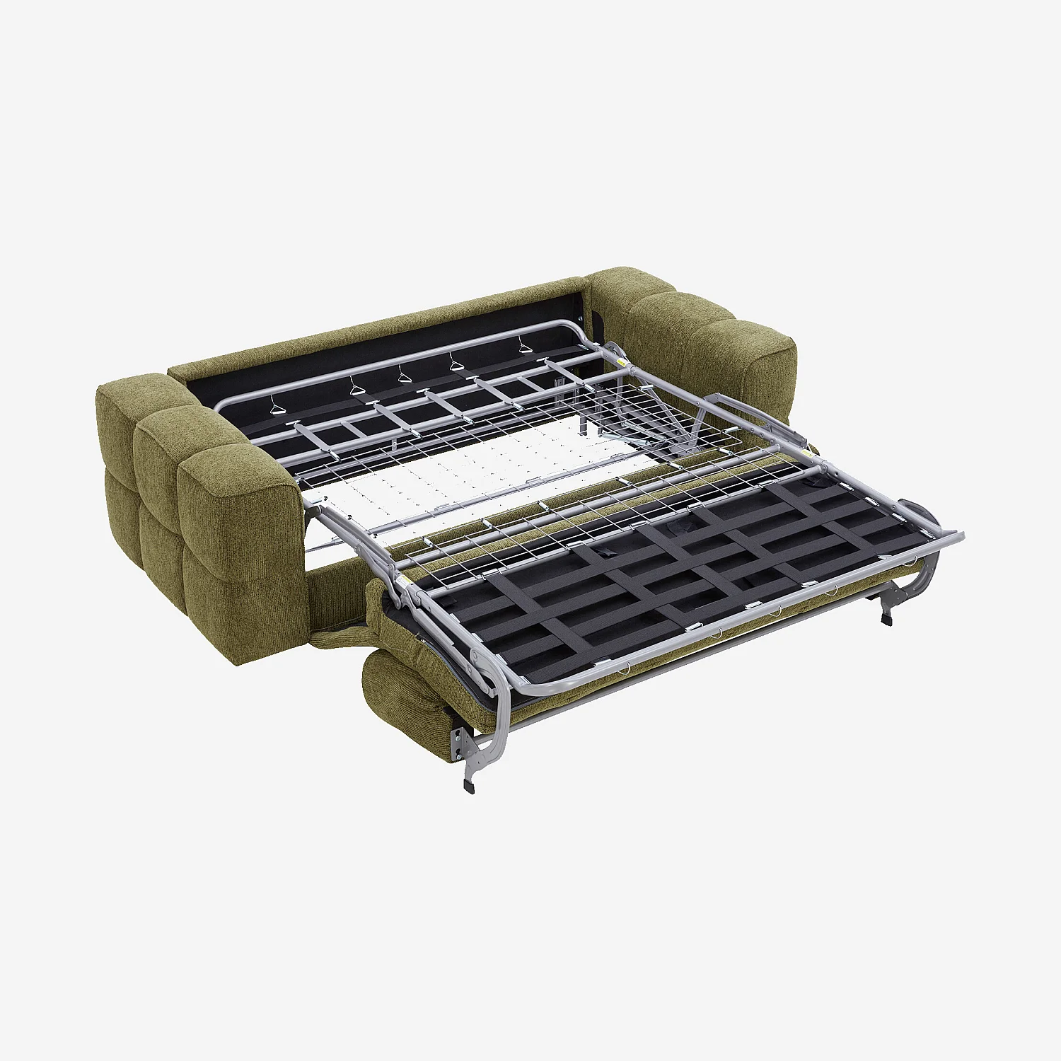 Canapé convertible 3 places - Couchage 140 cm - Matelas 12 cm - Tissu Vert kaki - 6