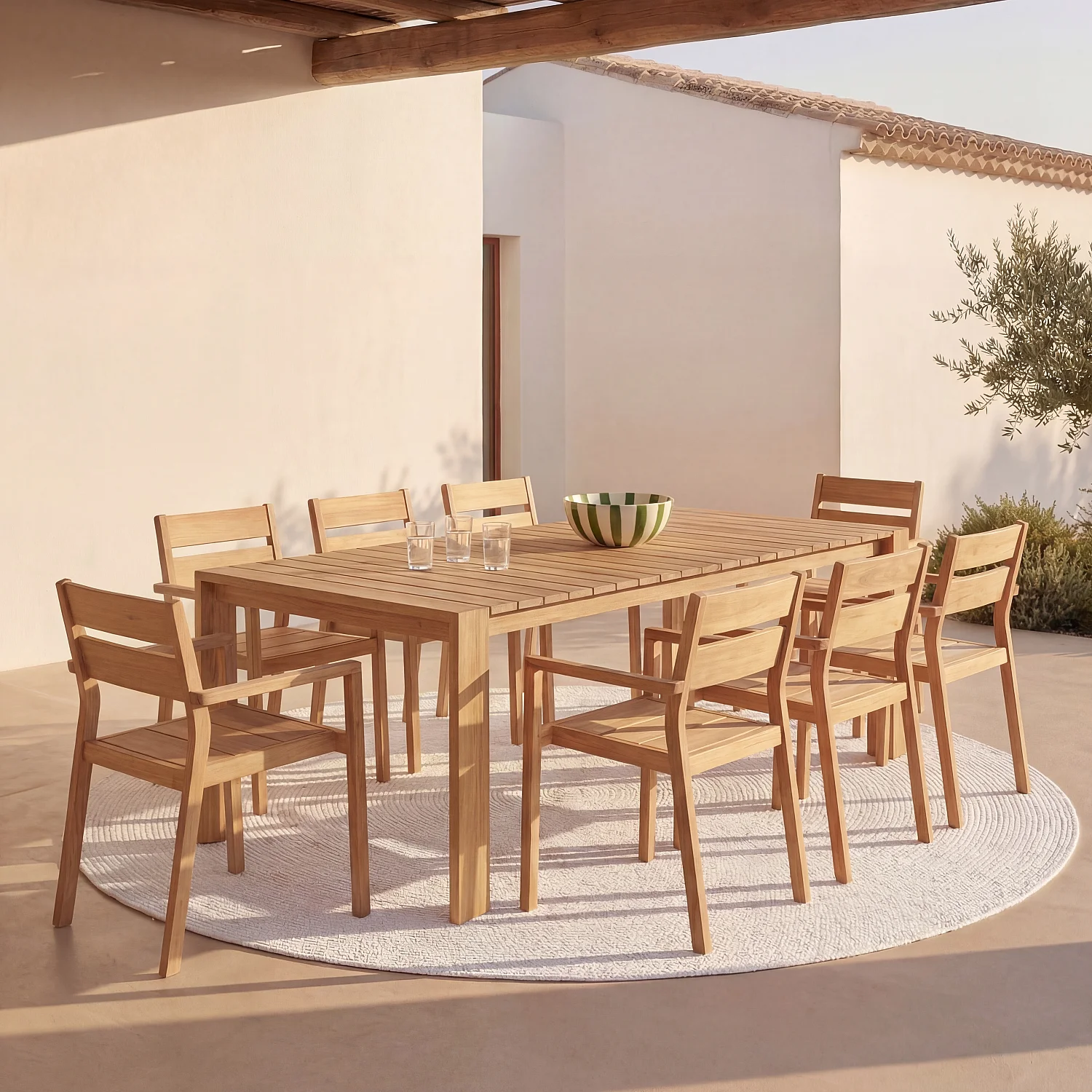 Gartenstuhl 2er-Set aus massivem Teakholz - Elfenbeinweiß - 6