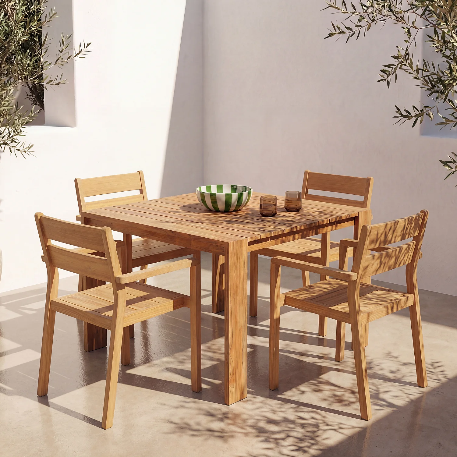 Gartenstuhl 2er-Set aus massivem Teakholz - Elfenbeinweiß - 3