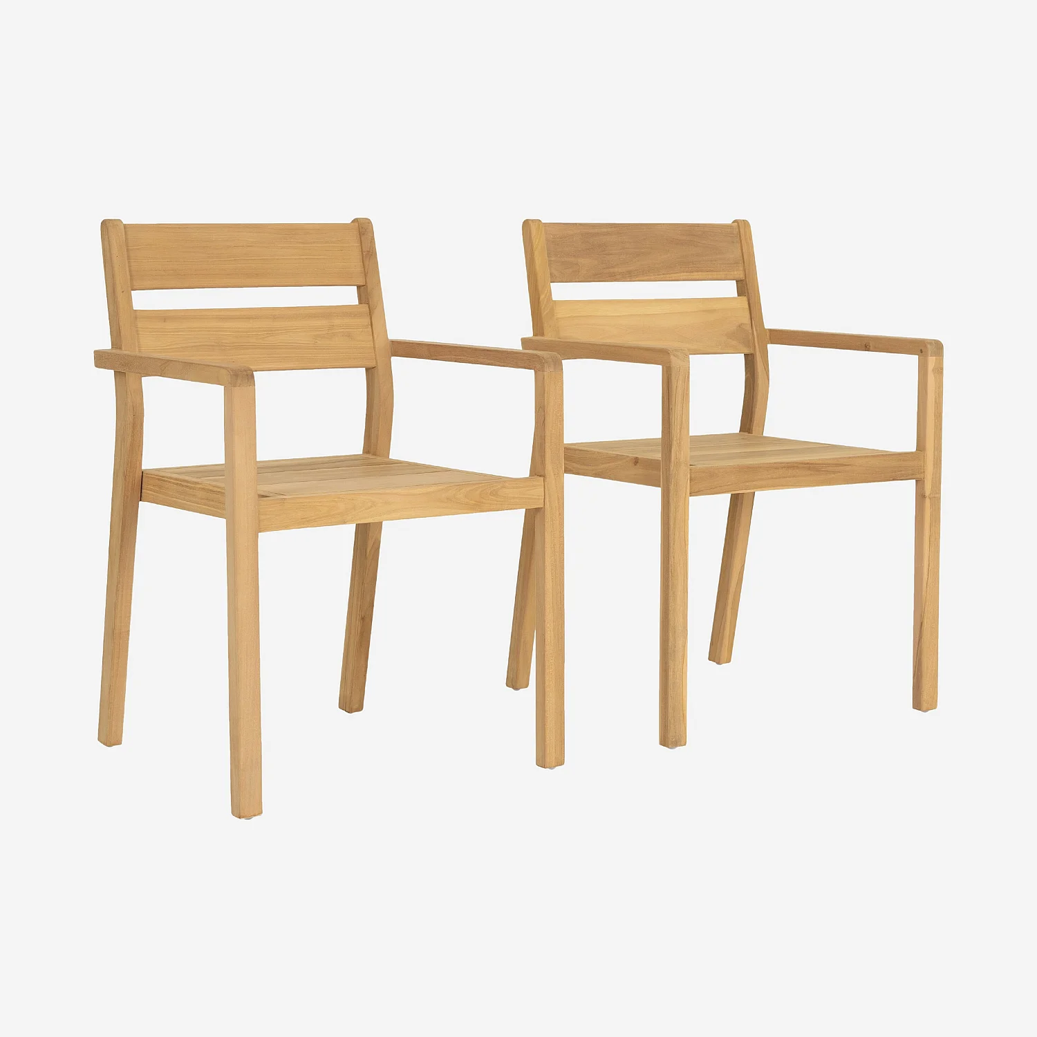 Lot de 2 chaises de jardin en teck massif - Naturel - 2