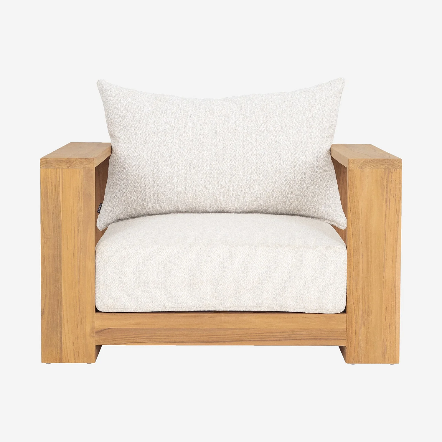 Fauteuil de jardin en teck massif et tissu imperméable - Naturel et blanc cassé - 1
