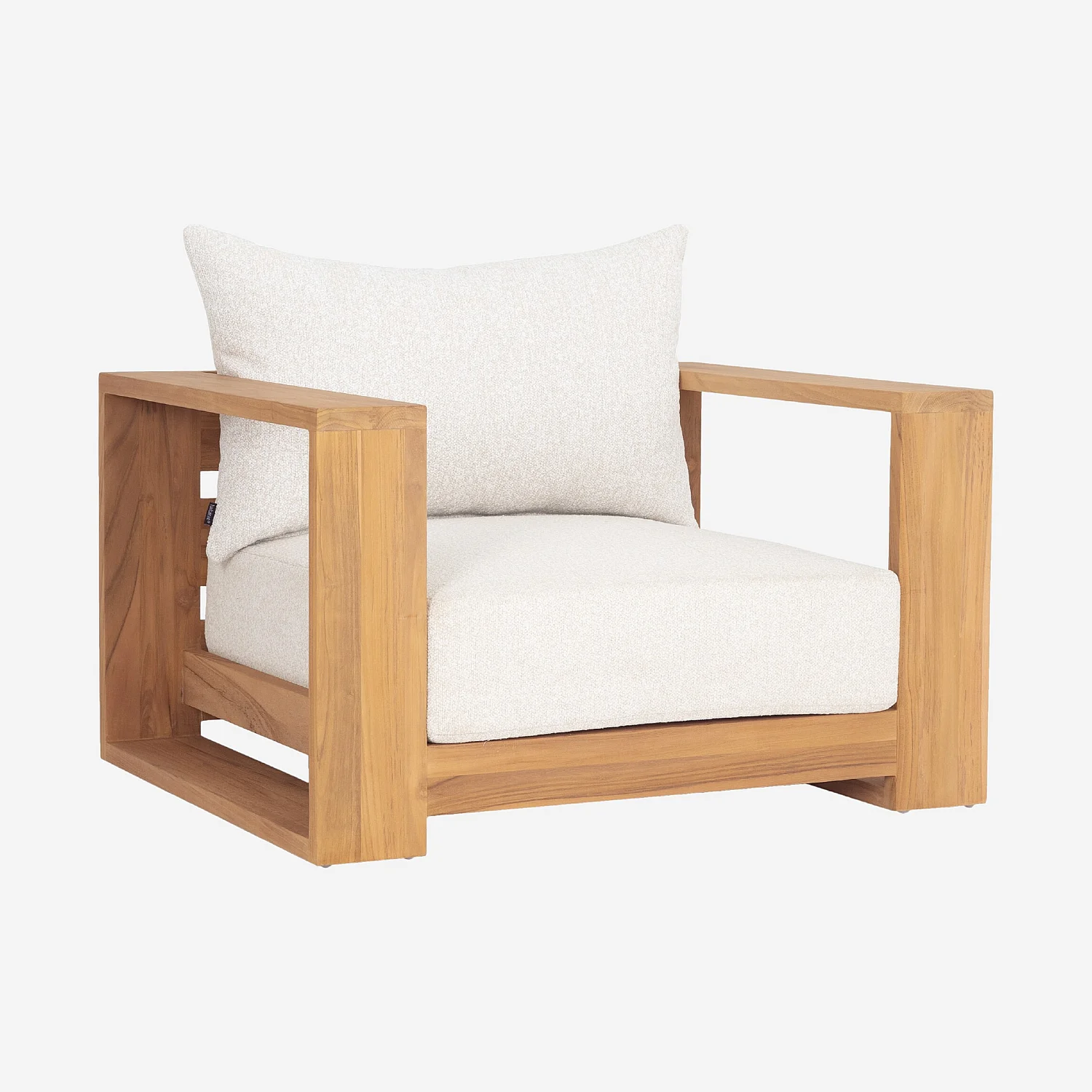 Fauteuil de jardin en teck massif et tissu imperméable - Naturel et blanc cassé - 2