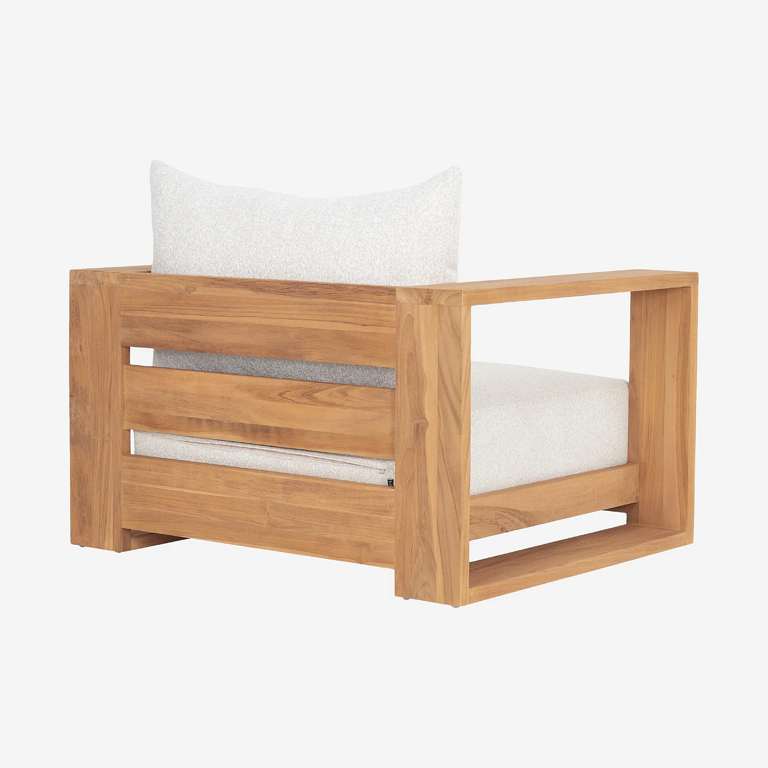 Fauteuil de jardin en teck massif et tissu imperméable - Naturel et blanc cassé - 4