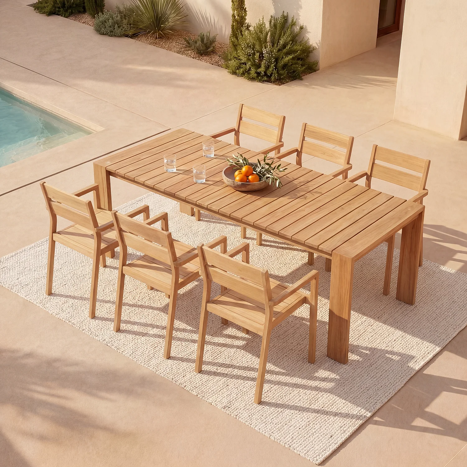 Rechteckiger Gartentisch aus massivem Teakholz - Naturfarben - 1